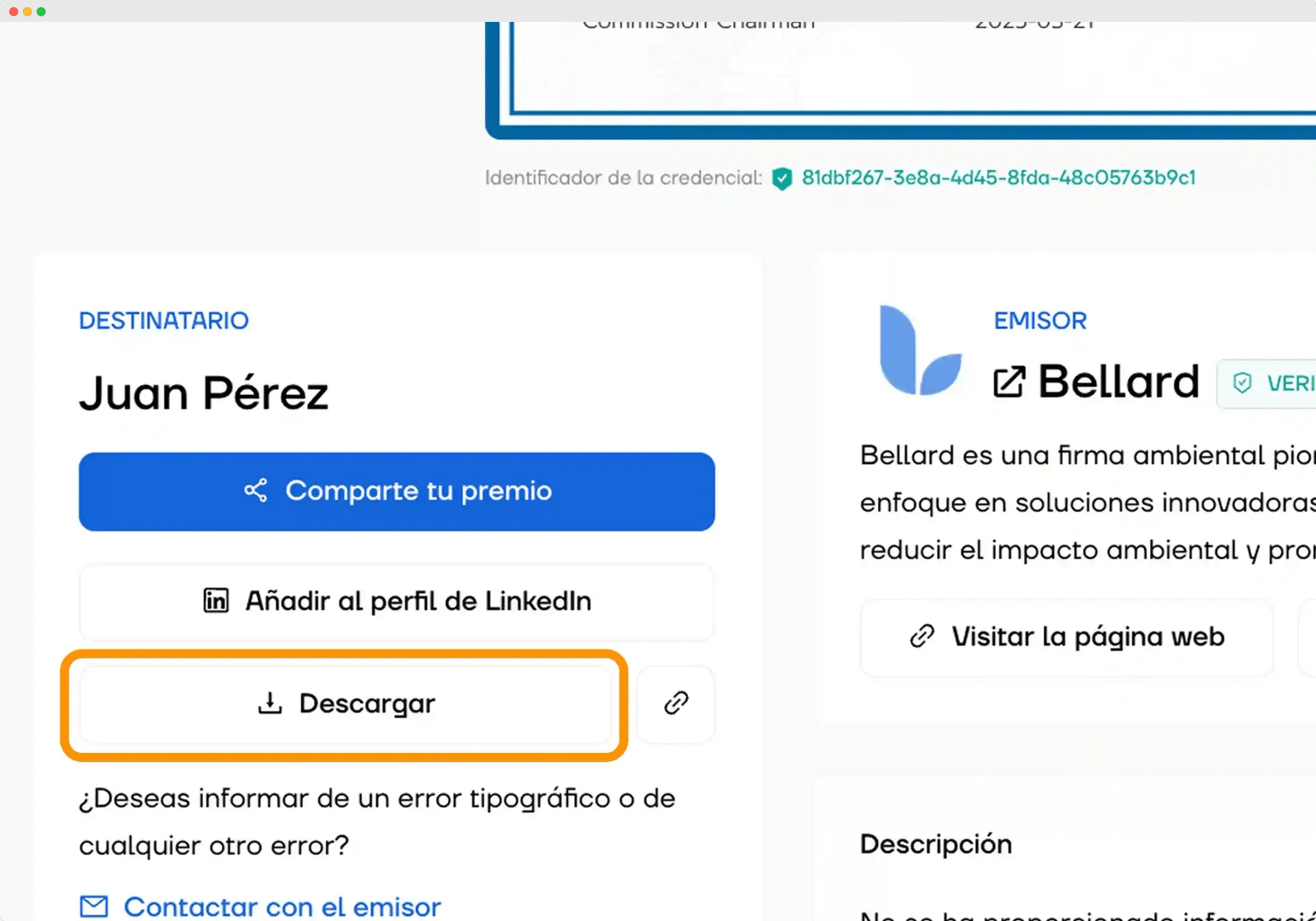 La opción de descarga y herramientas para compartir certificados online, que muestran cómo hacer un certificado digital en línea y facilitar su distribución. La opción de descarga y herramientas para compartir certificados online, que muestran cómo hacer un certificado digital en línea y facilitar su distribución.