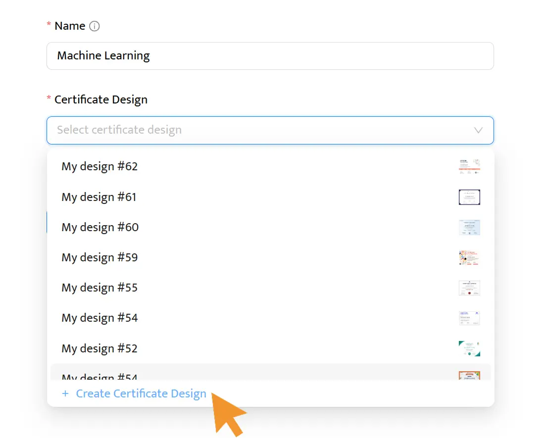 Choosing the + Create Certificate Design option in Certifier—a Coursera certificate maker. Choosing the + Create Certificate Design option in Certifier—a Coursera certificate maker.