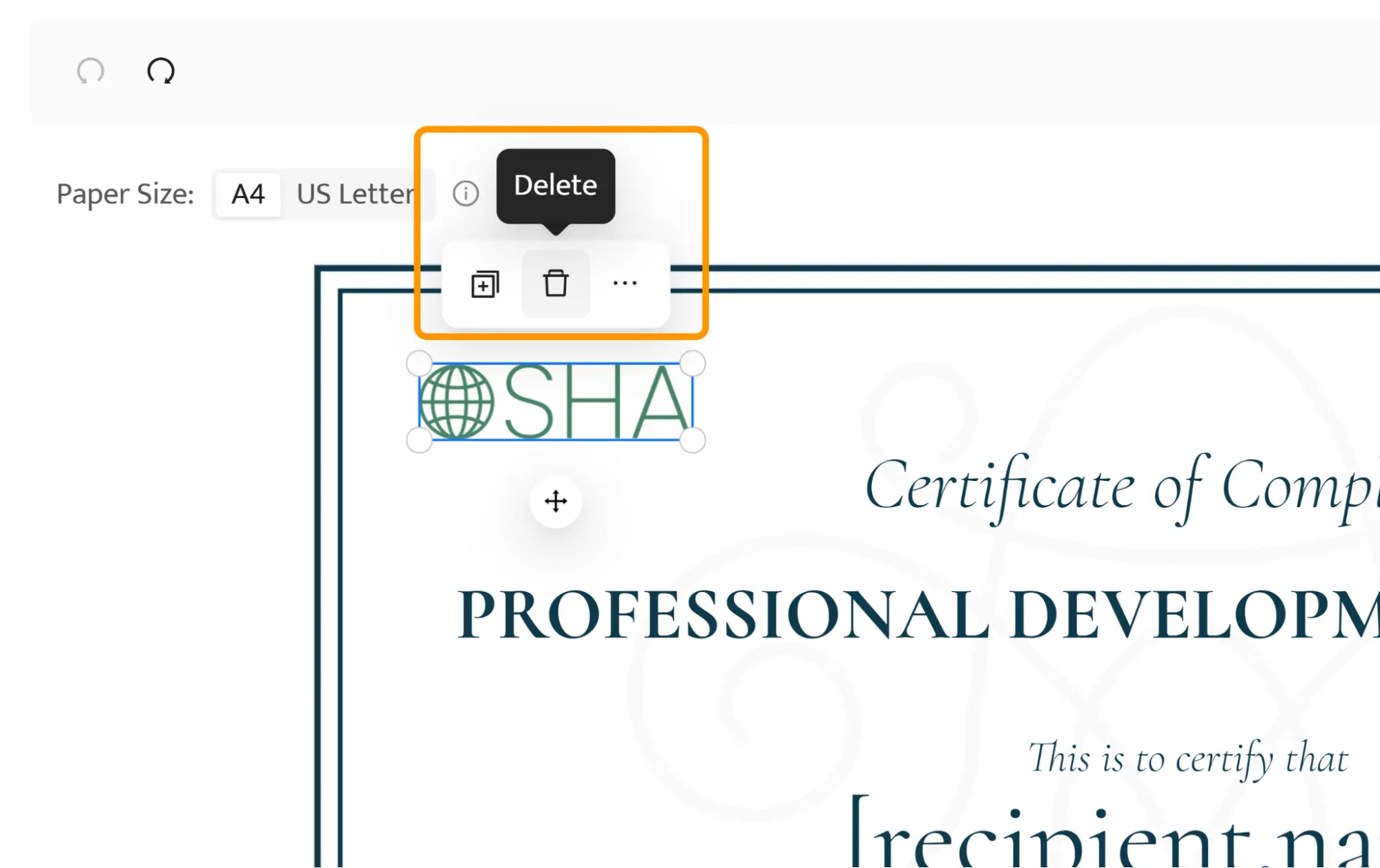 Example of removing elements from a Coursera certificate sample PDF for a clean, focused layout. Example of removing elements from a Coursera certificate sample PDF for a clean, focused layout.