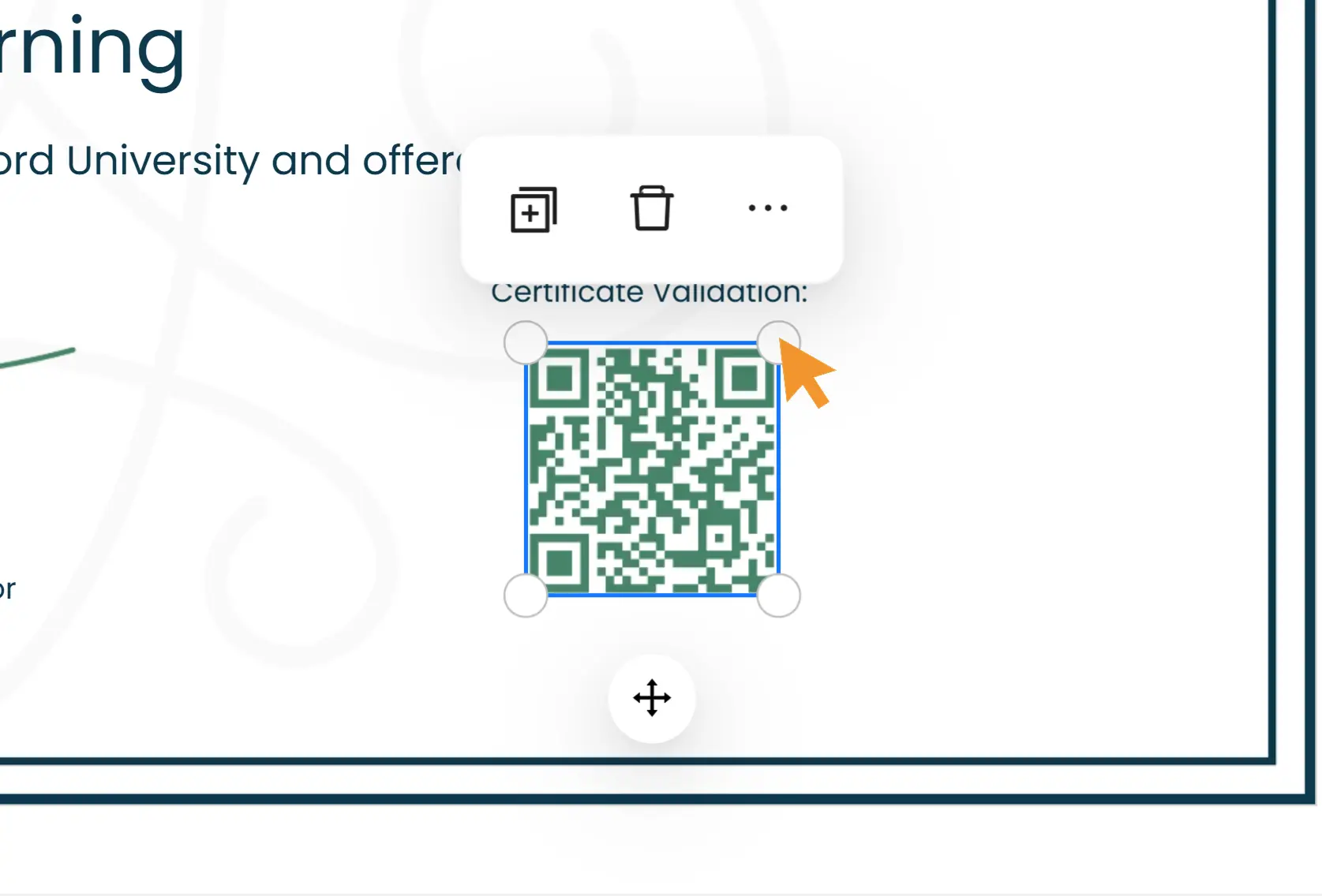 Adding a QR code for validation in a sample Coursera certificate to support skill and knowledge verification. Adding a QR code for validation in a sample Coursera certificate to support skill and knowledge verification.
