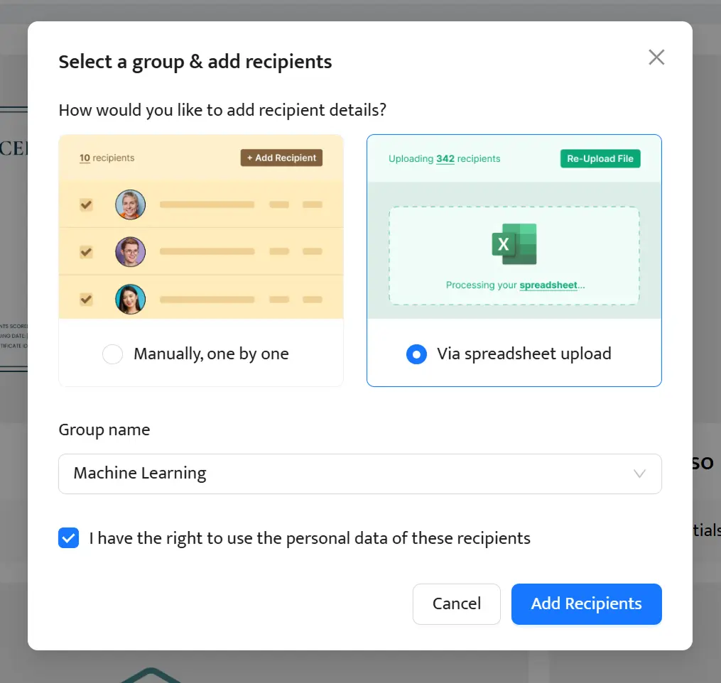 Spreadsheet upload feature for issuing free certificates in bulk to learners who successfully completed online non credit courses. Spreadsheet upload feature for issuing free certificates in bulk to learners who successfully completed online non credit courses.