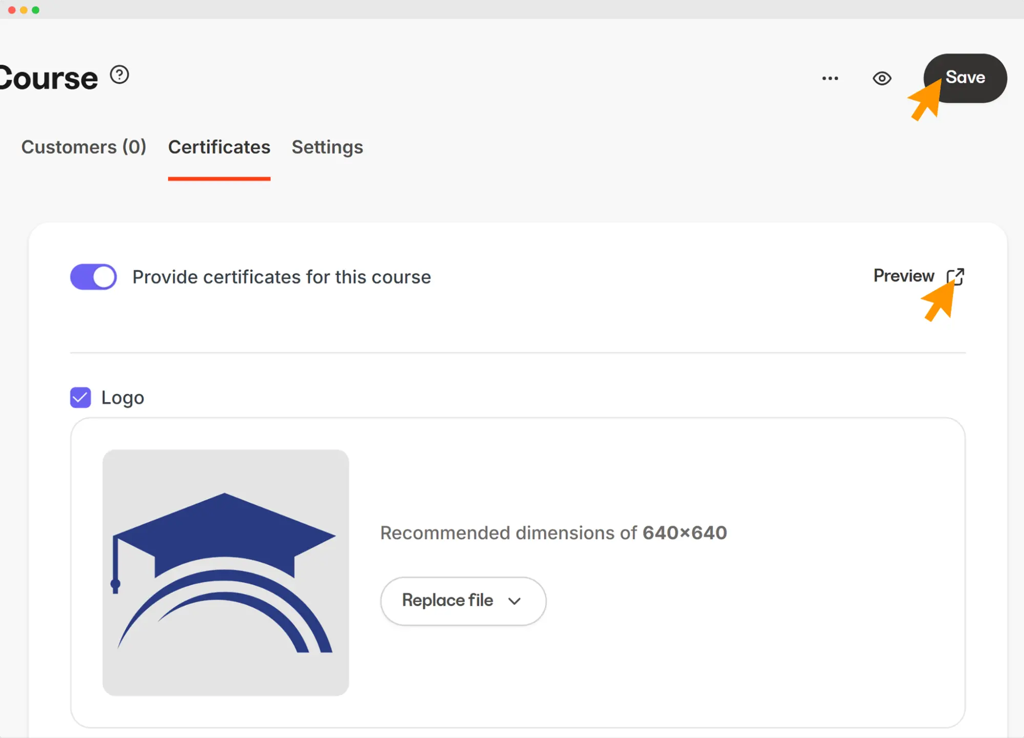 Kajabi certification settings showing the toggle to enable certificate delivery and preview button, part of Kajabi course creation and automations. Kajabi certification settings showing the toggle to enable certificate delivery and preview button, part of Kajabi course creation and automations.