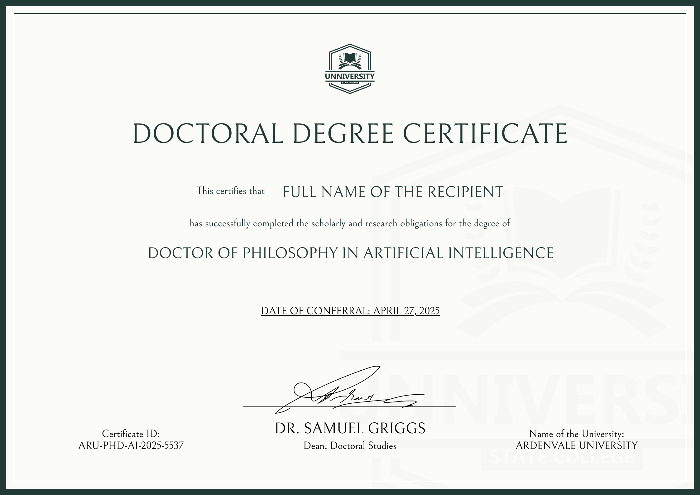 Professional and refined PhD certificate template