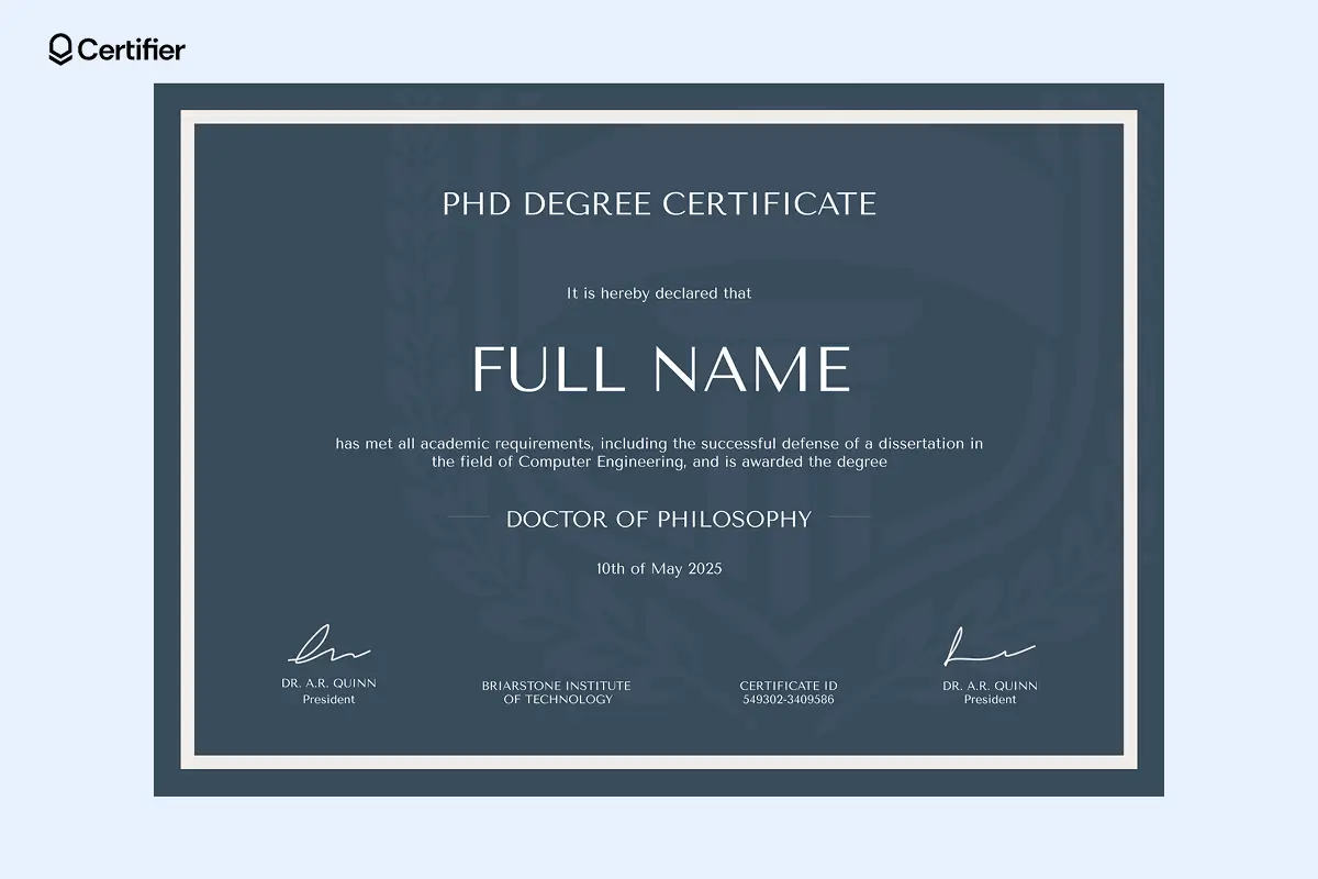 Honorary doctorate certificate template featuring a red seal, editable university name, and structured signature layout; looks good on paper and in digital format. Honorary doctorate certificate template featuring a red seal, editable university name, and structured signature layout; looks good on paper and in digital format.
