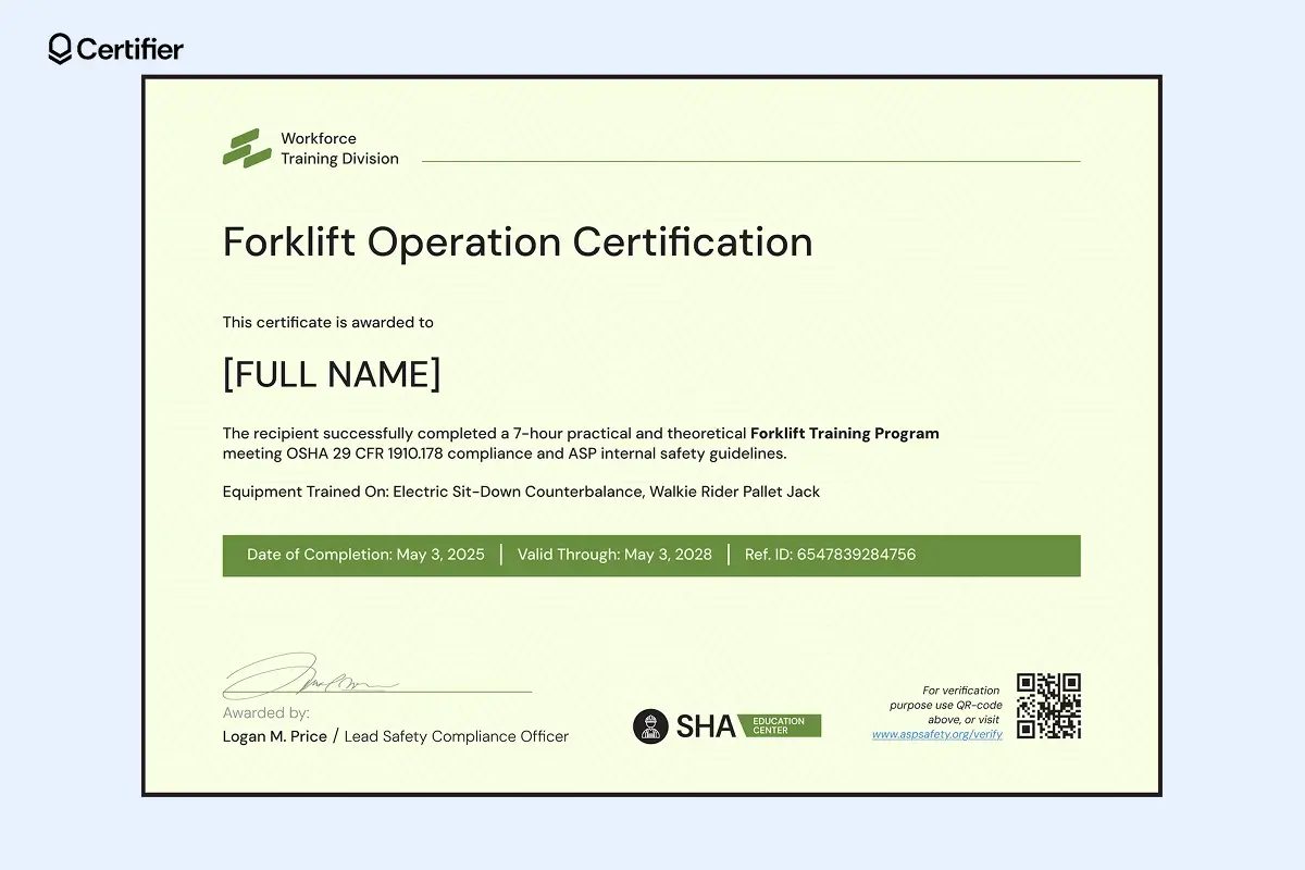 Downloadable PDF free printable forklift license template for electric forklift operation and OSHA safety. Downloadable PDF free printable forklift license template for electric forklift operation and OSHA safety.