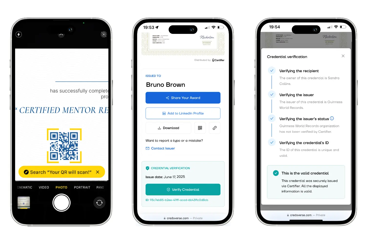 Verifying the digital mentorship certificate via mobile device. Verifying the digital mentorship certificate via mobile device.