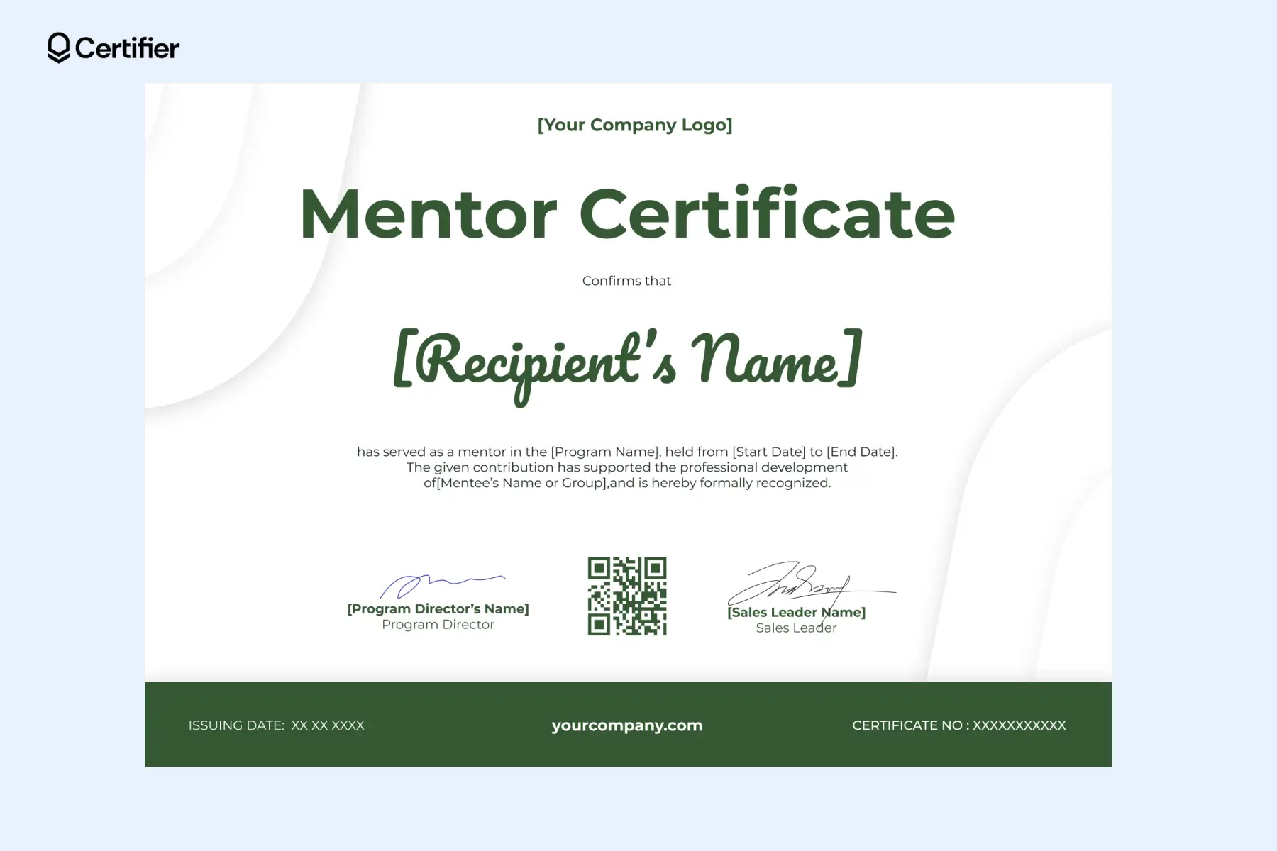 Modern outstanding mentor certificate template with green accent and horizontal layout. Modern outstanding mentor certificate template with green accent and horizontal layout.