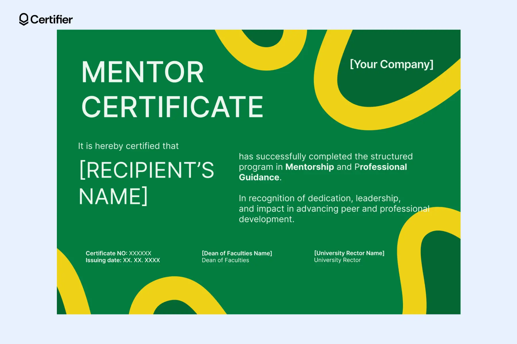 Bold green mentor certificate template with dynamic shapes for modern mentorship recognition. Bold green mentor certificate template with dynamic shapes for modern mentorship recognition.