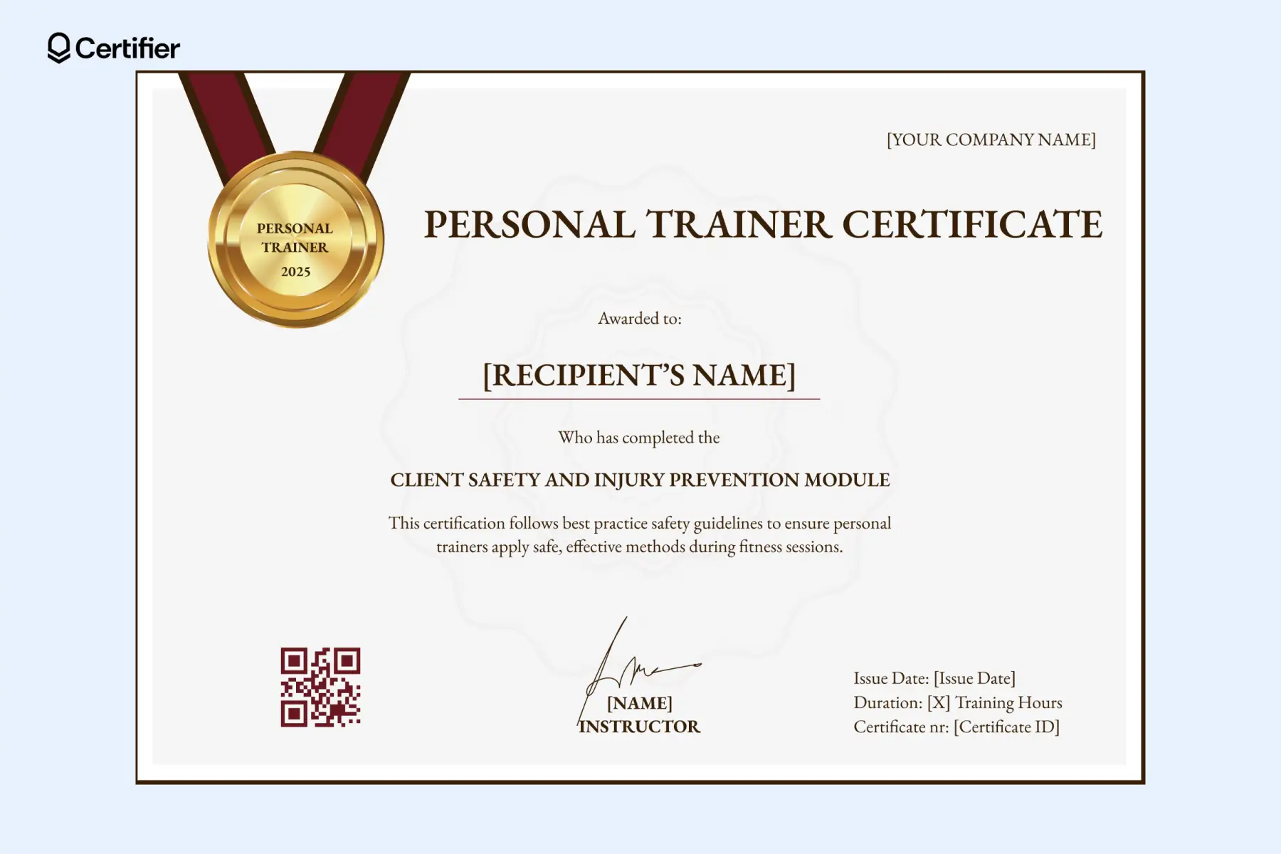 Gold medal personal trainer certificate template for safety and injury prevention certification. Gold medal personal trainer certificate template for safety and injury prevention certification.