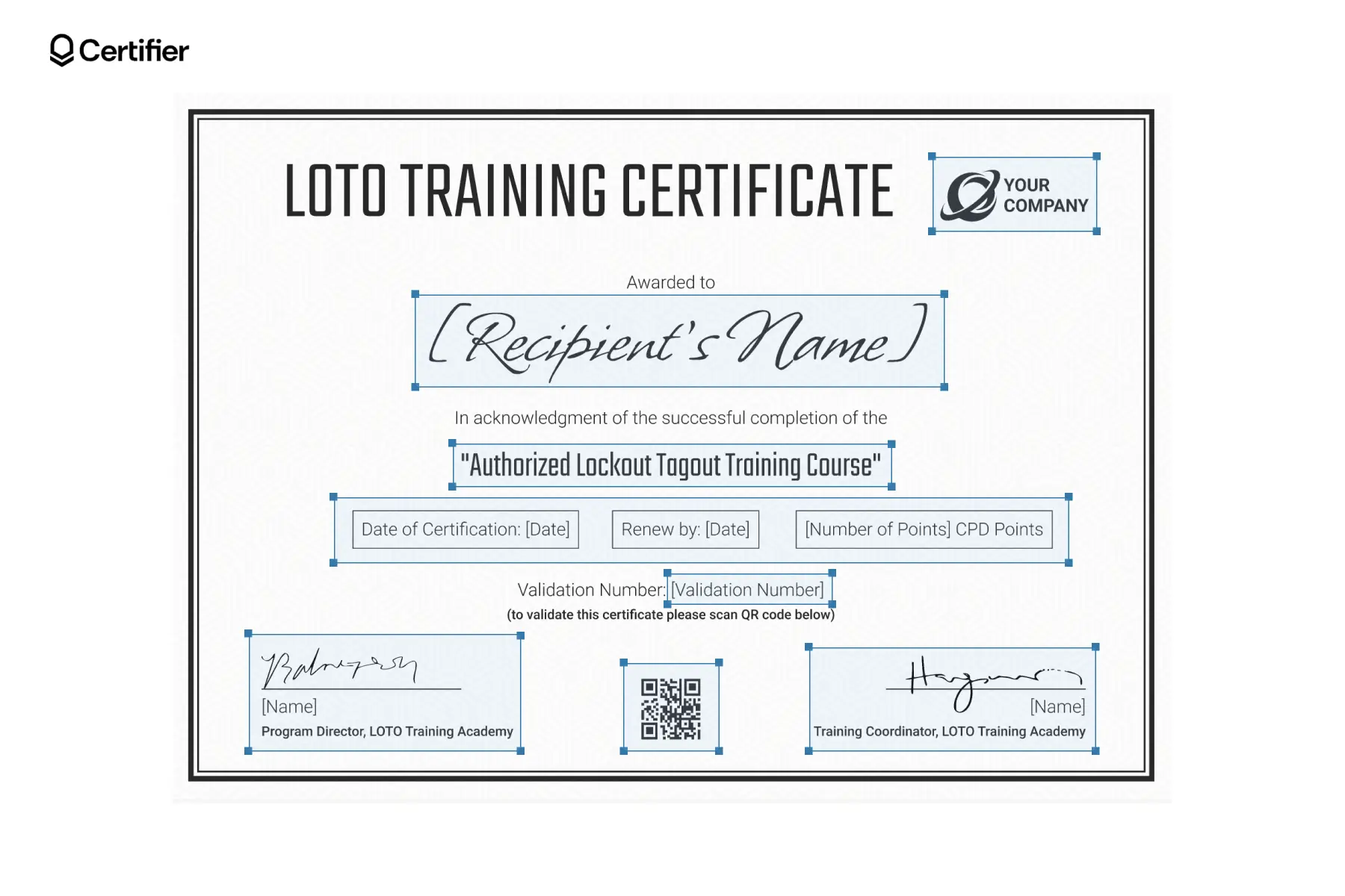 Free lockout tagout certificate template with black border, signature fields and renewal tags. Free lockout tagout certificate template with black border, signature fields and renewal tags.