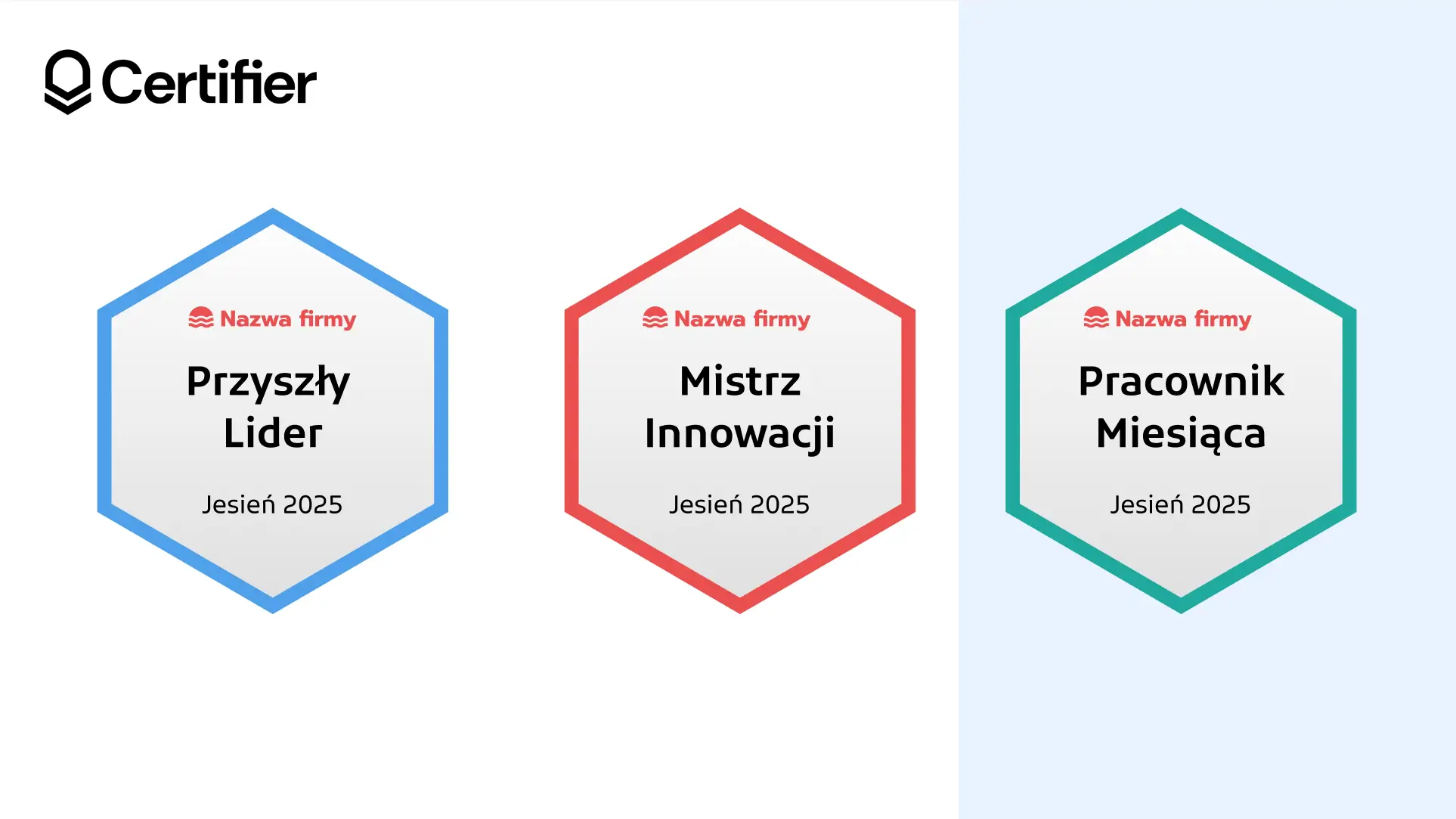 Sześciokątne LinkedIn odznaki uznaniowe, nowoczesne odznaki w kolorach niebieskim, czerwonym i turkusowym z nazwami wyróżnień dla pracowników. Sześciokątne LinkedIn odznaki uznaniowe, nowoczesne odznaki w kolorach niebieskim, czerwonym i turkusowym z nazwami wyróżnień dla pracowników.