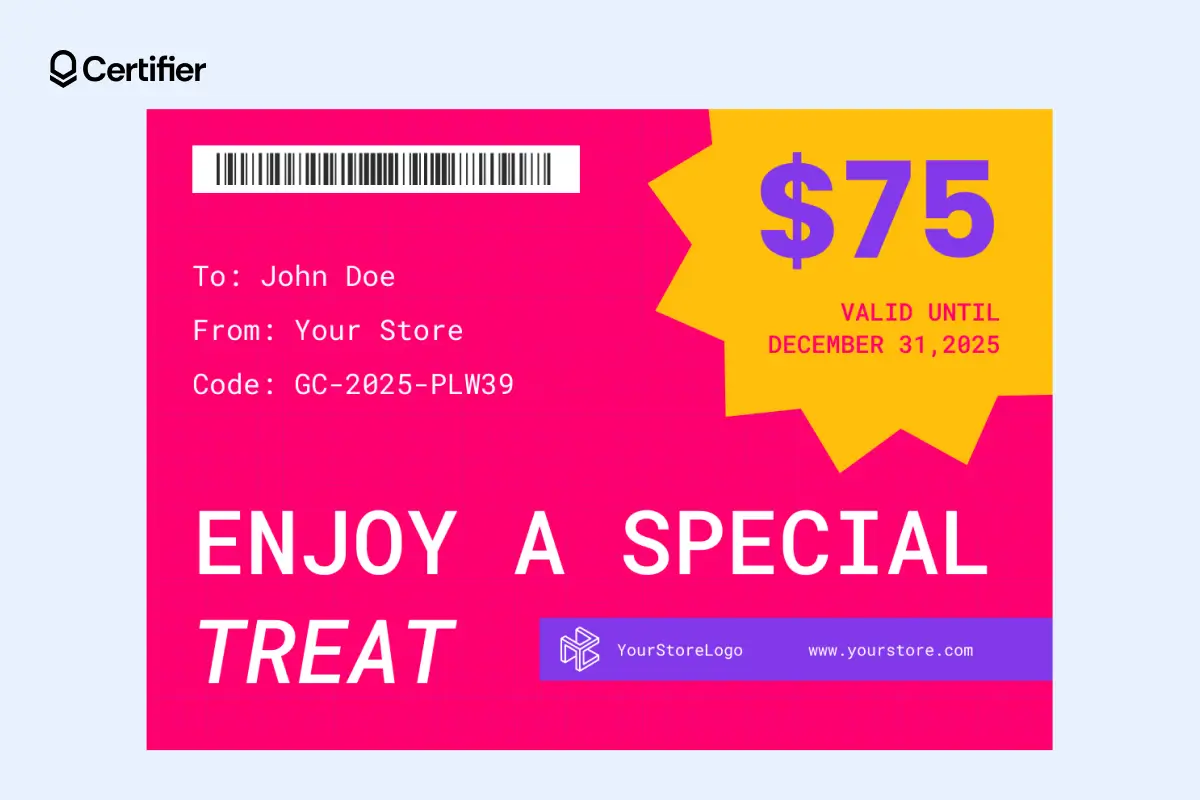 Neon gift certificate template in hot pink and yellow. Neon gift certificate template in hot pink and yellow.