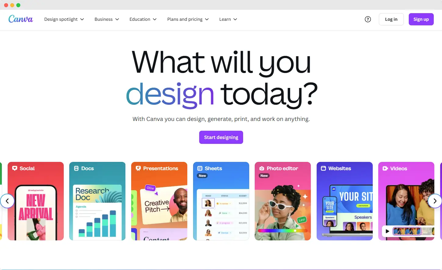 Canva homepage highlighting design tools for certificates and templates in an online custom certificate maker.