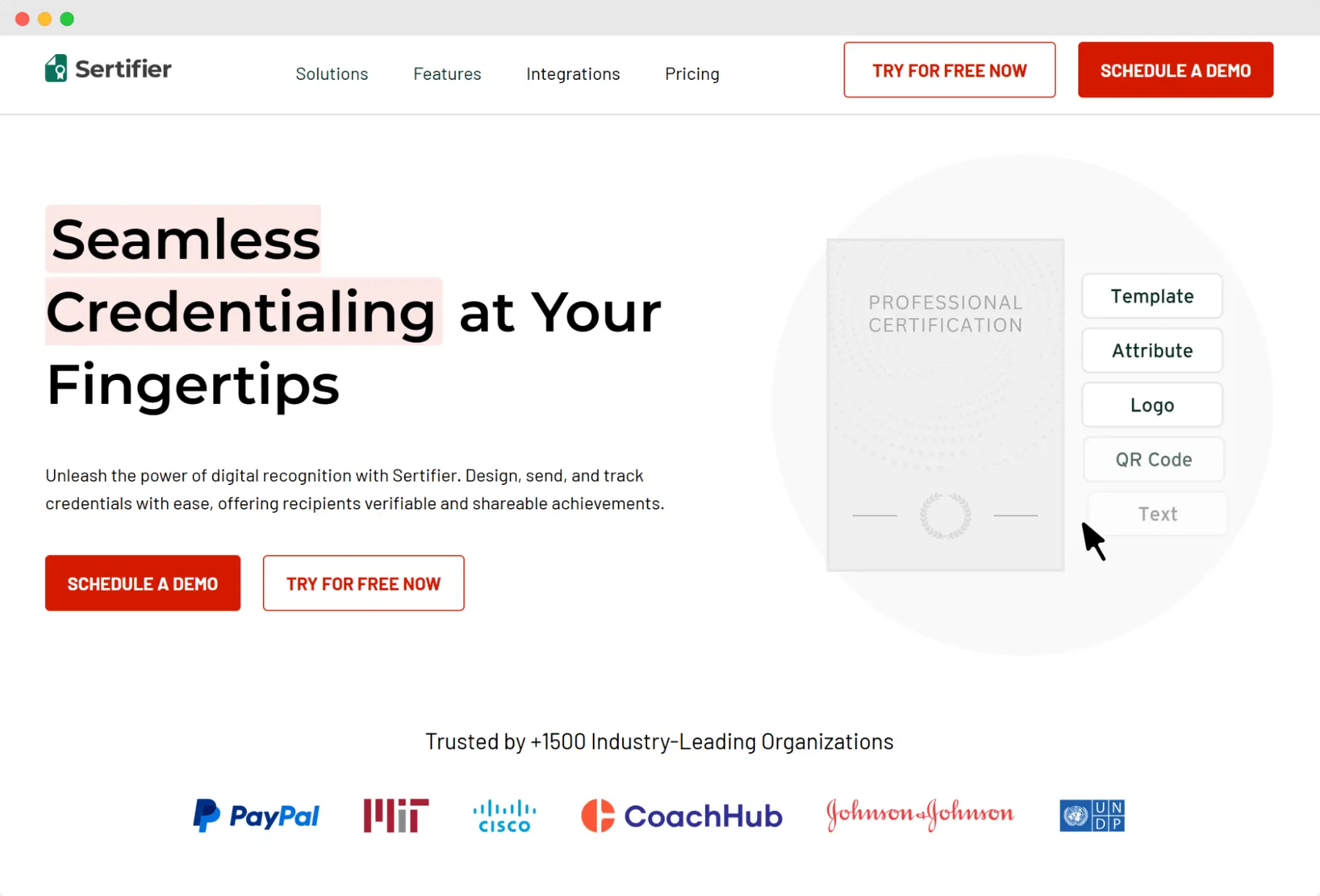Sertifier’s main page showcasing tools for issuing digital credentials using certificate maker online features.
