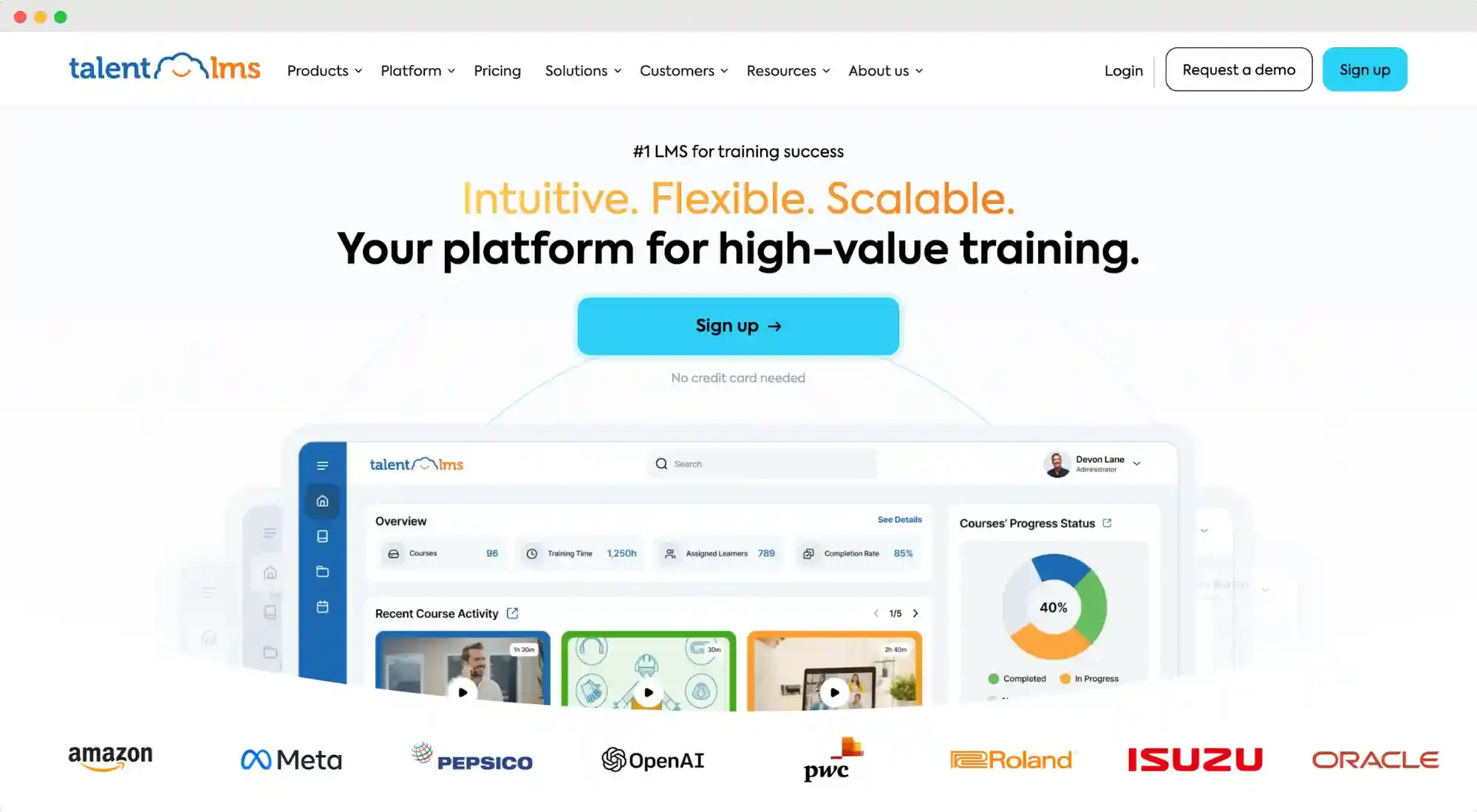 The homepage of TalentLMS, employee training and development software, designed for high-value corporate learning.