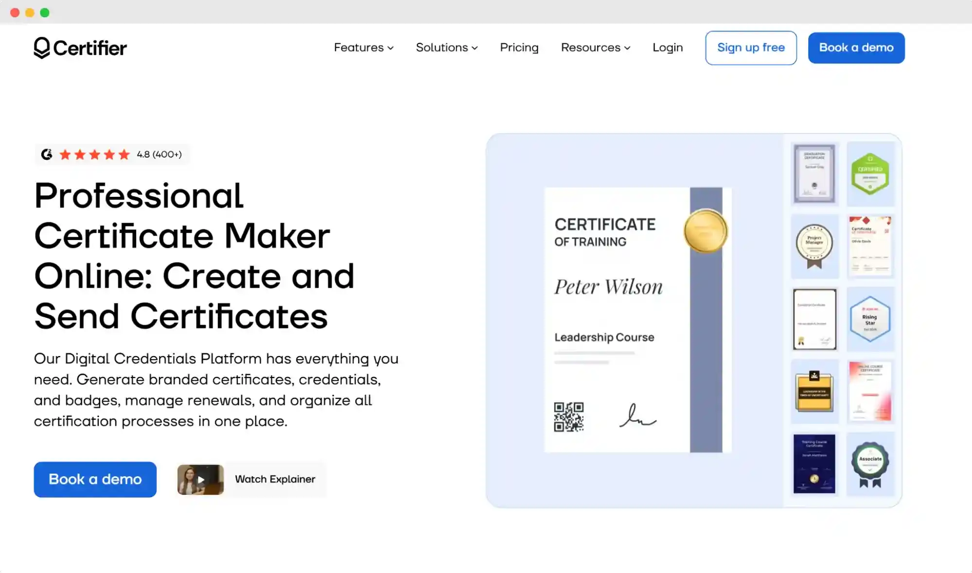 Certifier’s homepage; a backup tool for employee development software tools.