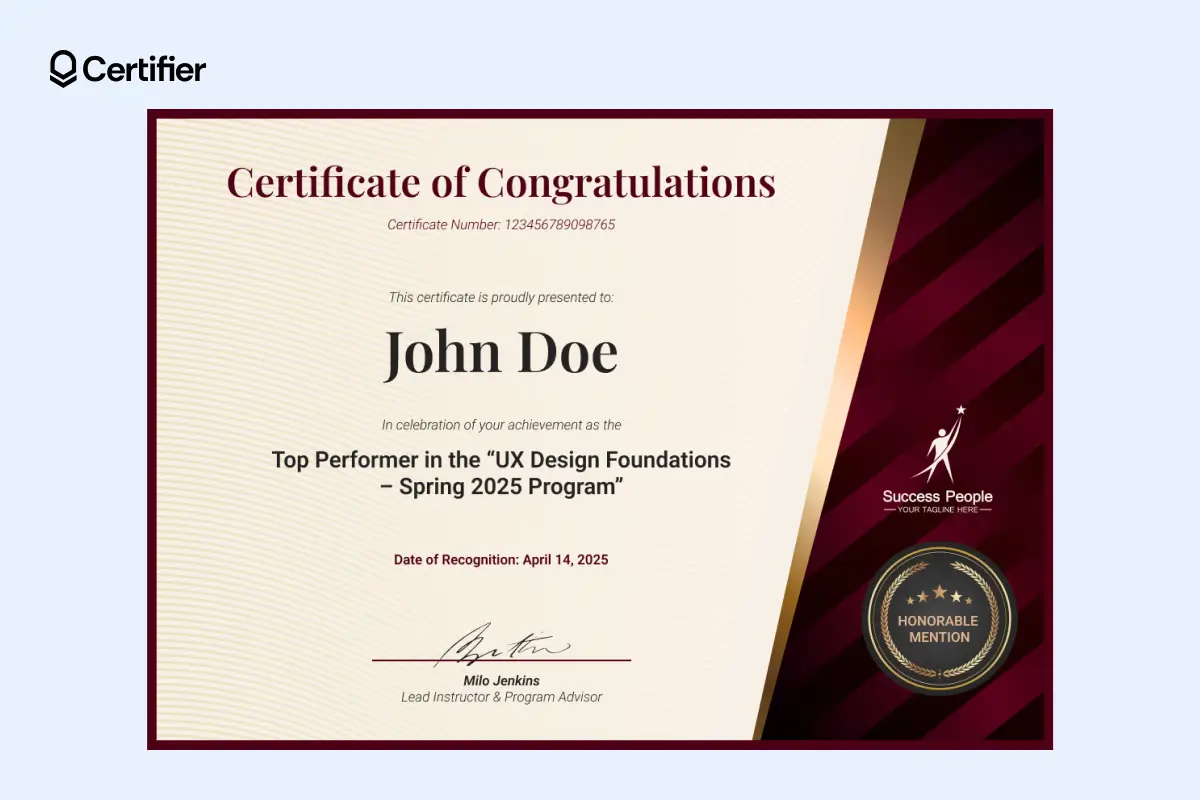 Free editable certificates for students or employees with congratulations on certificate, dark colors and golden accents. Free editable certificates for students or employees with congratulations on certificate, dark colors and golden accents.