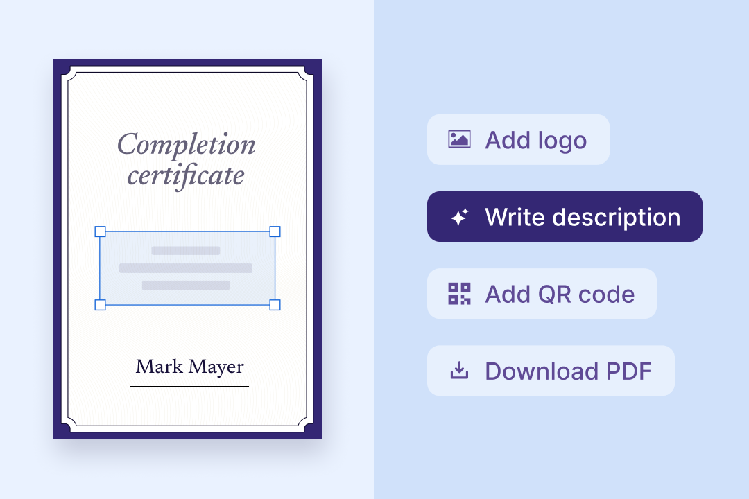 Export your certificate in PDF for free, no strings attached