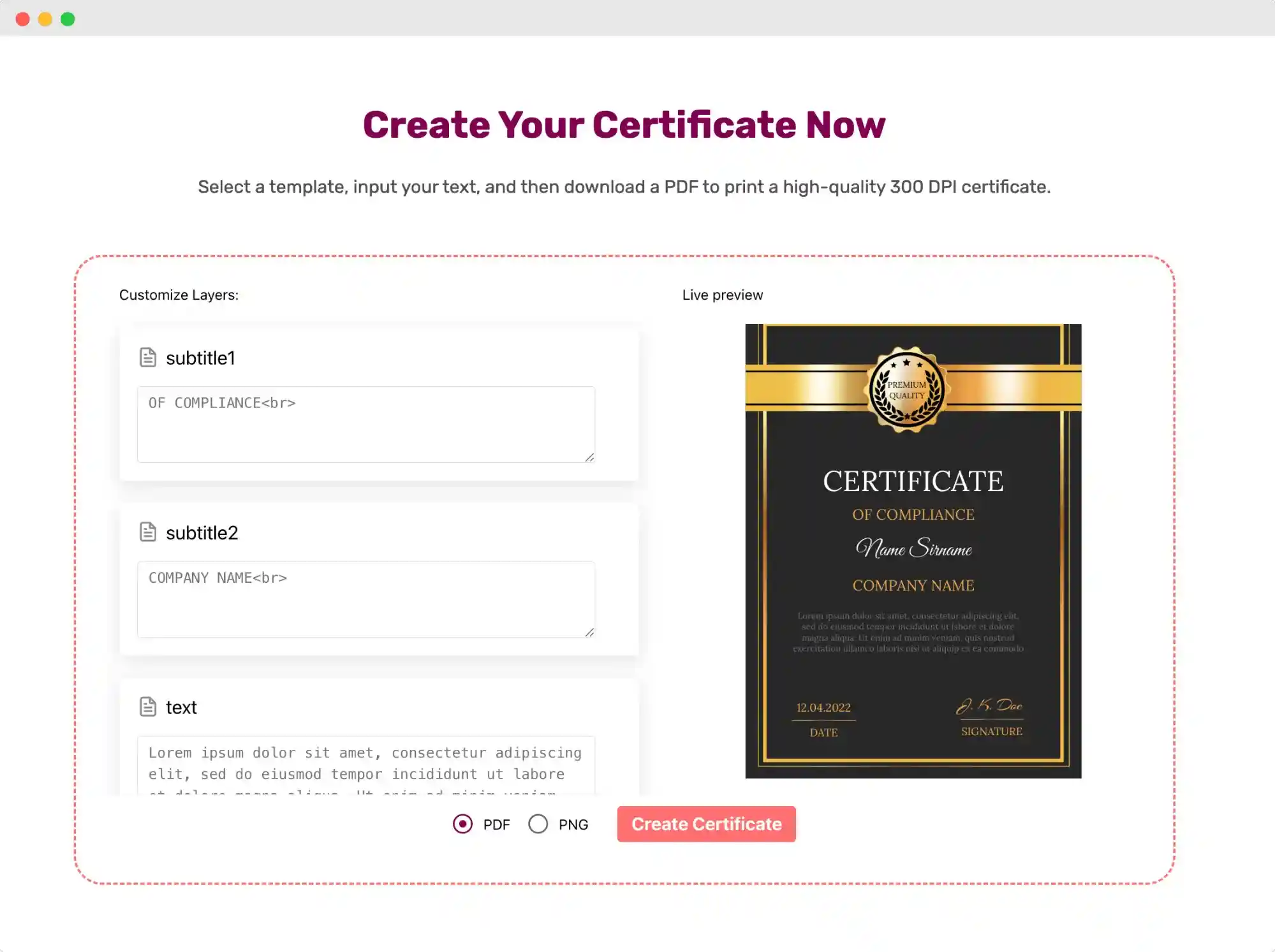 Homepage of DynaPictures—one of the Bannerbear alternatives; a screenshot interface generating certificates. Homepage of DynaPictures—one of the Bannerbear alternatives; a screenshot interface generating certificates.