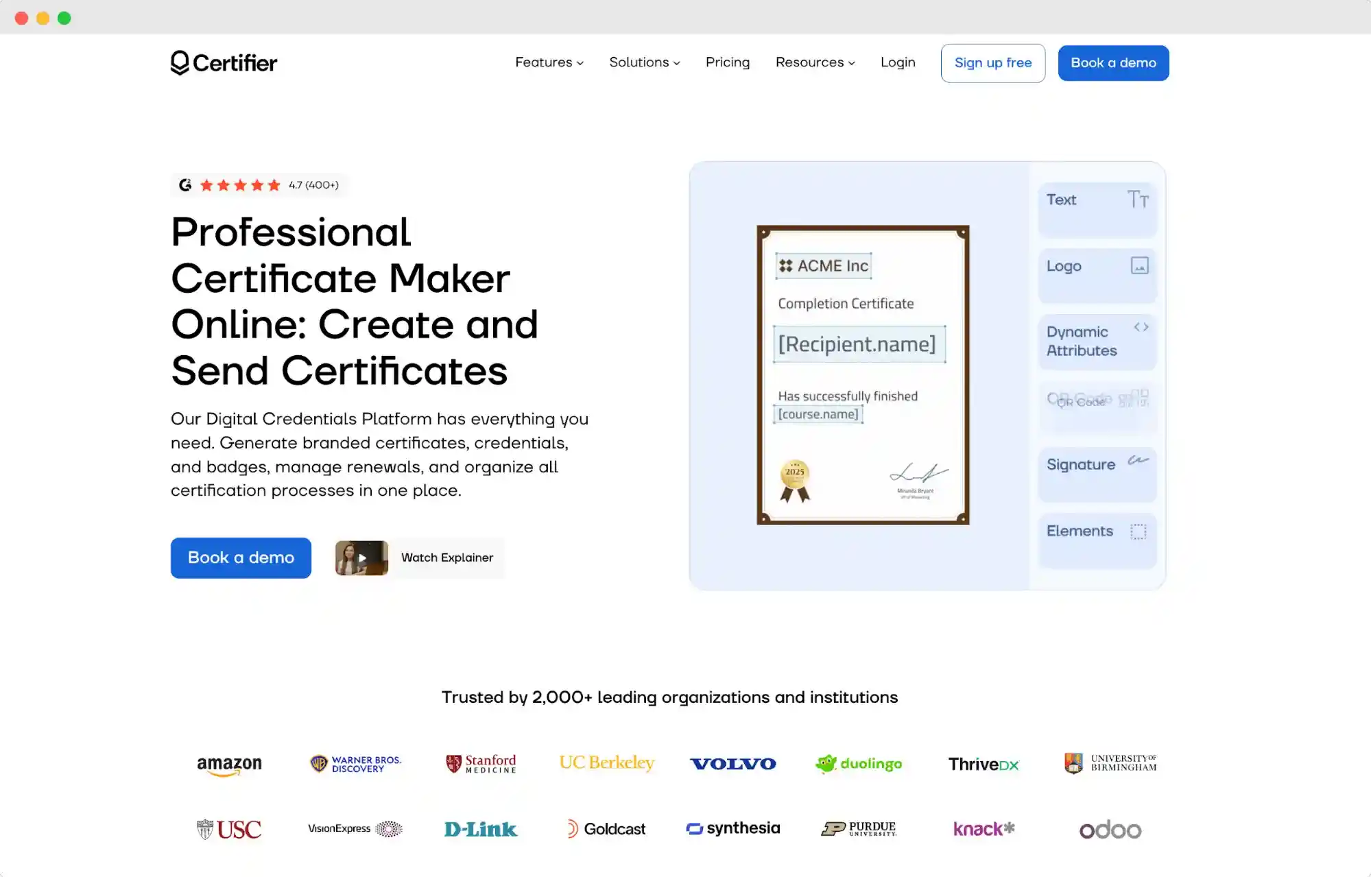 Certifier homepage showcasing professional certificate maker tools as a premium Postermywall alternative. Certifier homepage showcasing professional certificate maker tools as a premium Postermywall alternative.