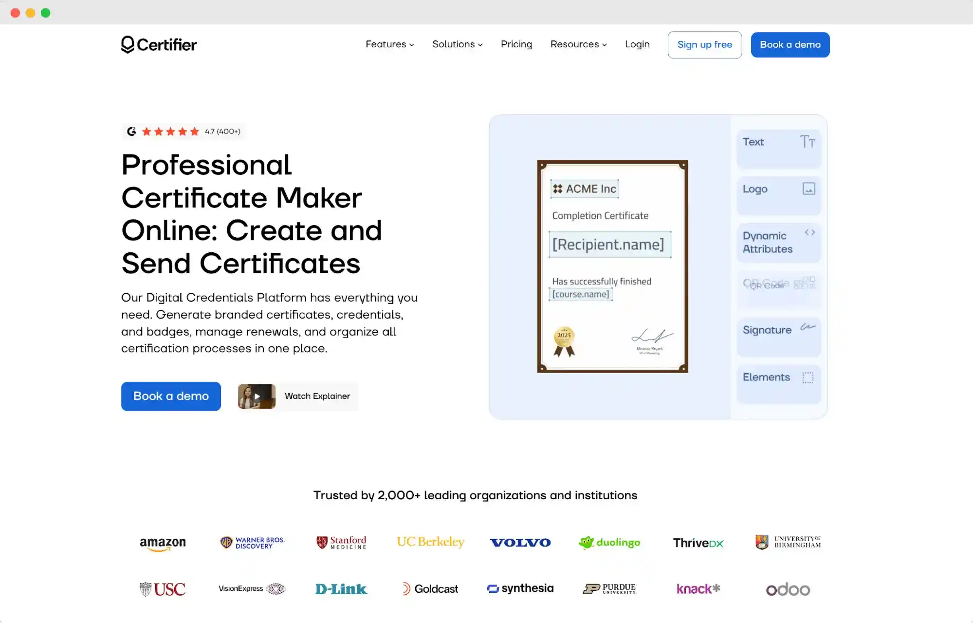 Certifier homepage as one of the Venngage alternatives, highlighting professional certificate maker and digital credential features. Certifier homepage as one of the Venngage alternatives, highlighting professional certificate maker and digital credential features.
