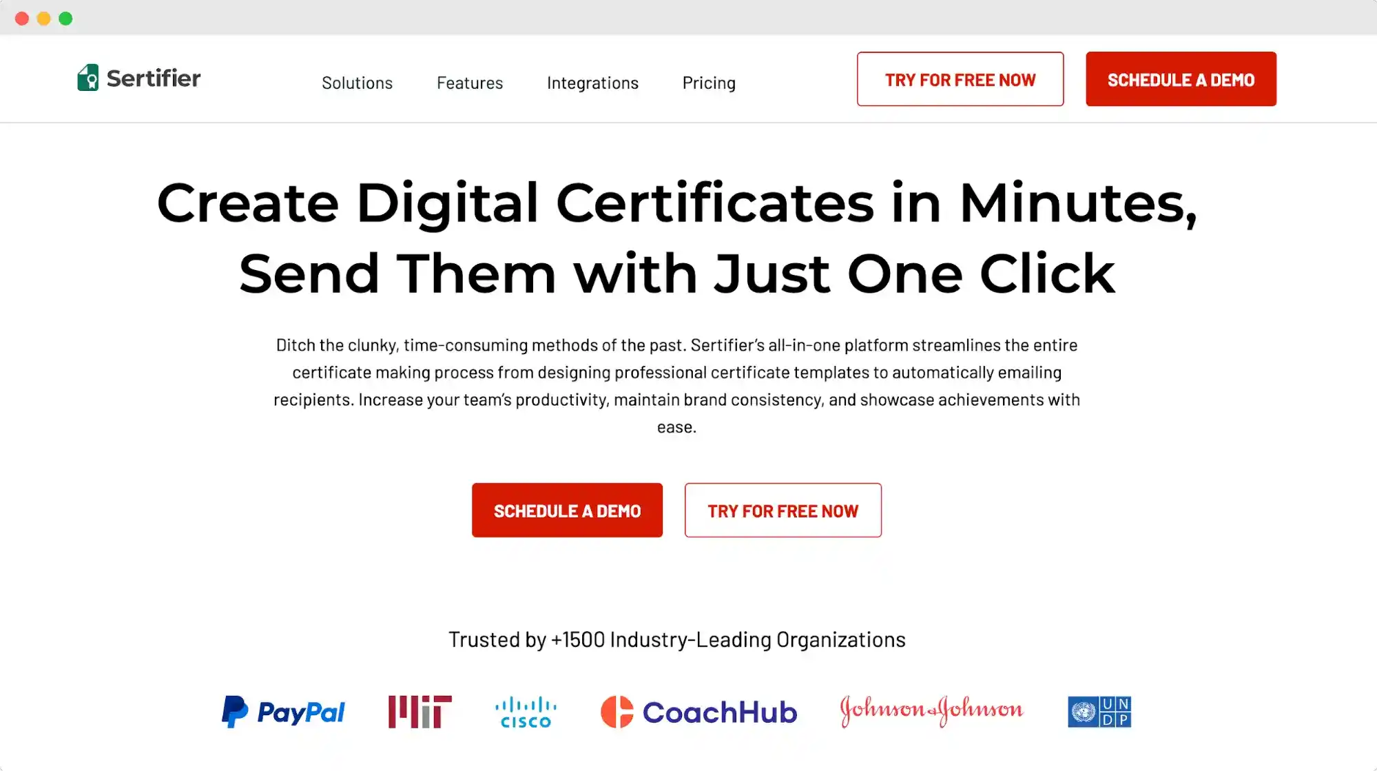 Sertifier homepage showing digital certificate creation and automation as a Venngage alternative. Sertifier homepage showing digital certificate creation and automation as a Venngage alternative.
