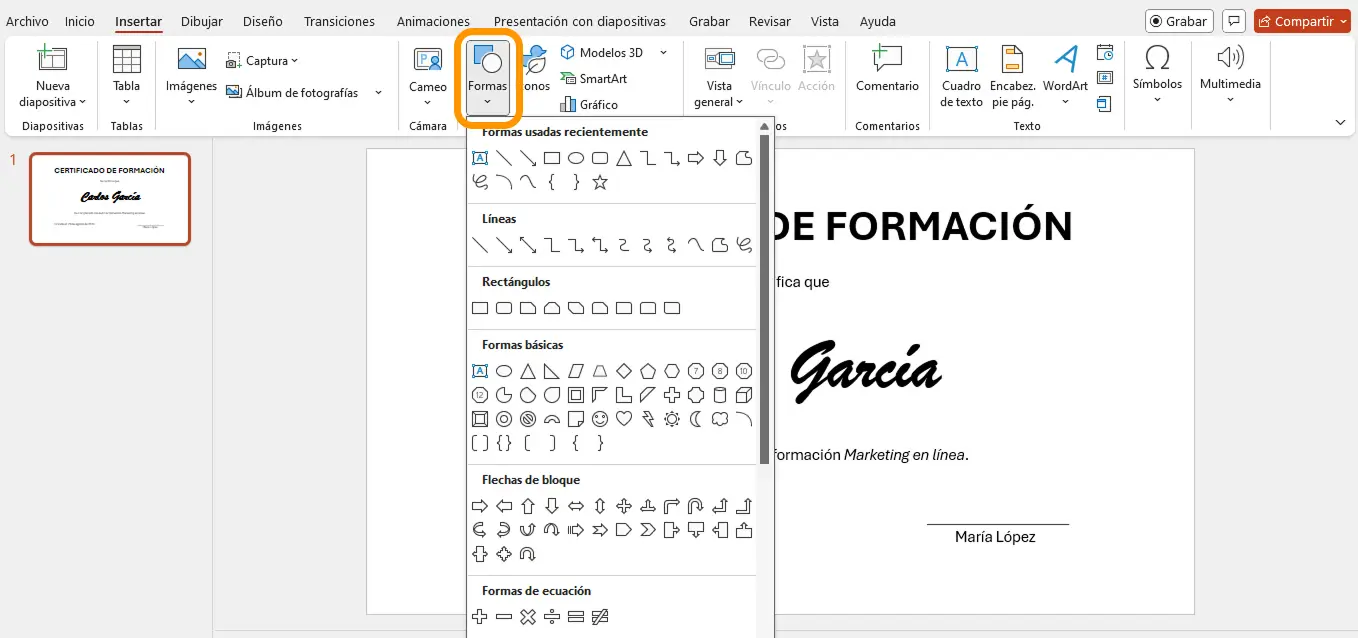 Añadir formas en PowerPoint. Añadir formas en PowerPoint.