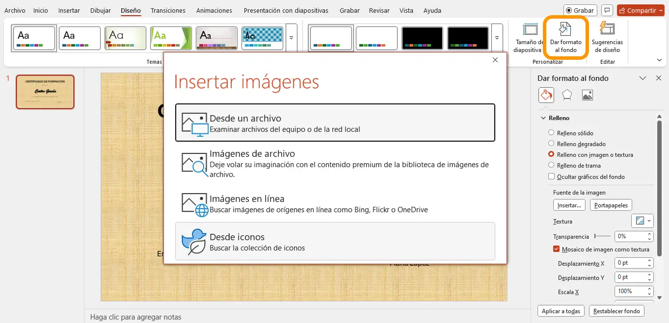 Añadir fondo al diploma en PowerPoint. Añadir fondo al diploma en PowerPoint.