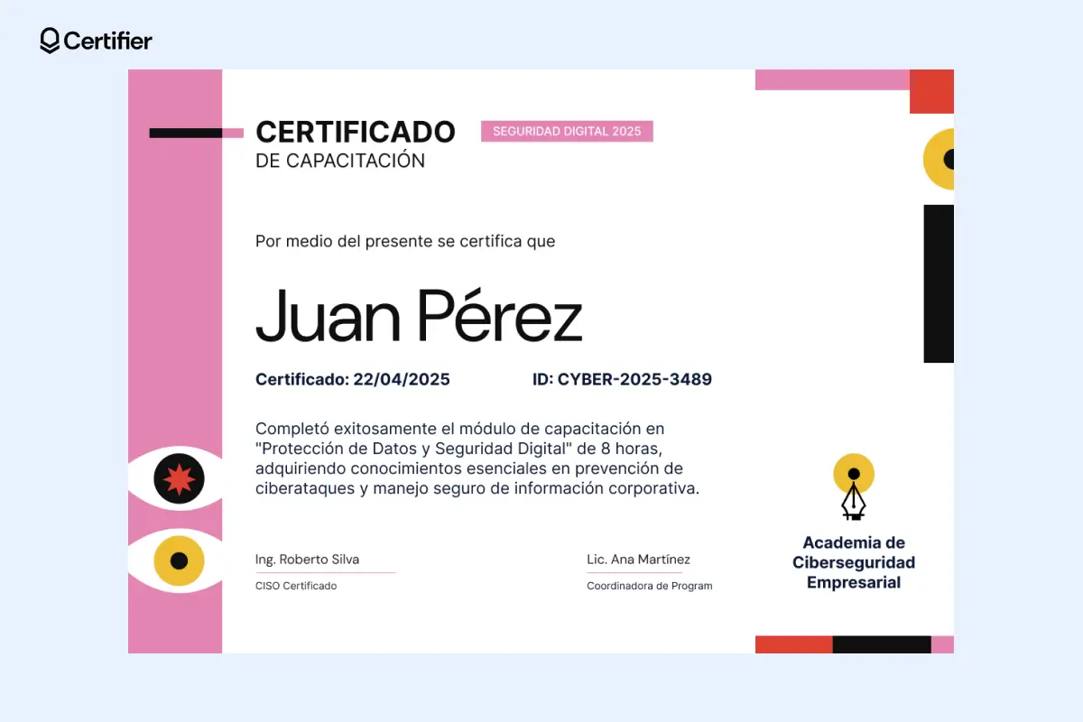 Modelo de certificado de capacitación infantil en rosa con elementos gráficos. Modelo de certificado de capacitación infantil en rosa con elementos gráficos.