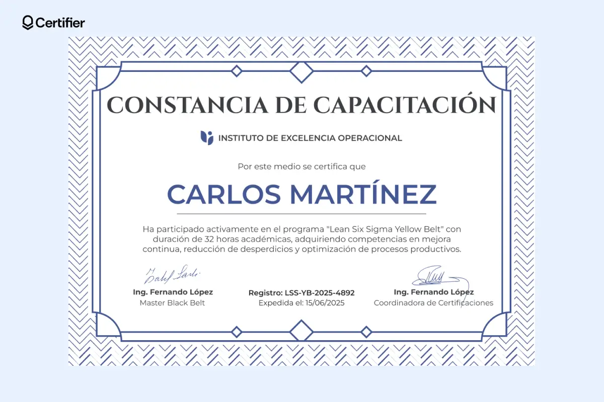 Certificado de capacitación minimalista en azul para programas internos. Certificado de capacitación minimalista en azul para programas internos.