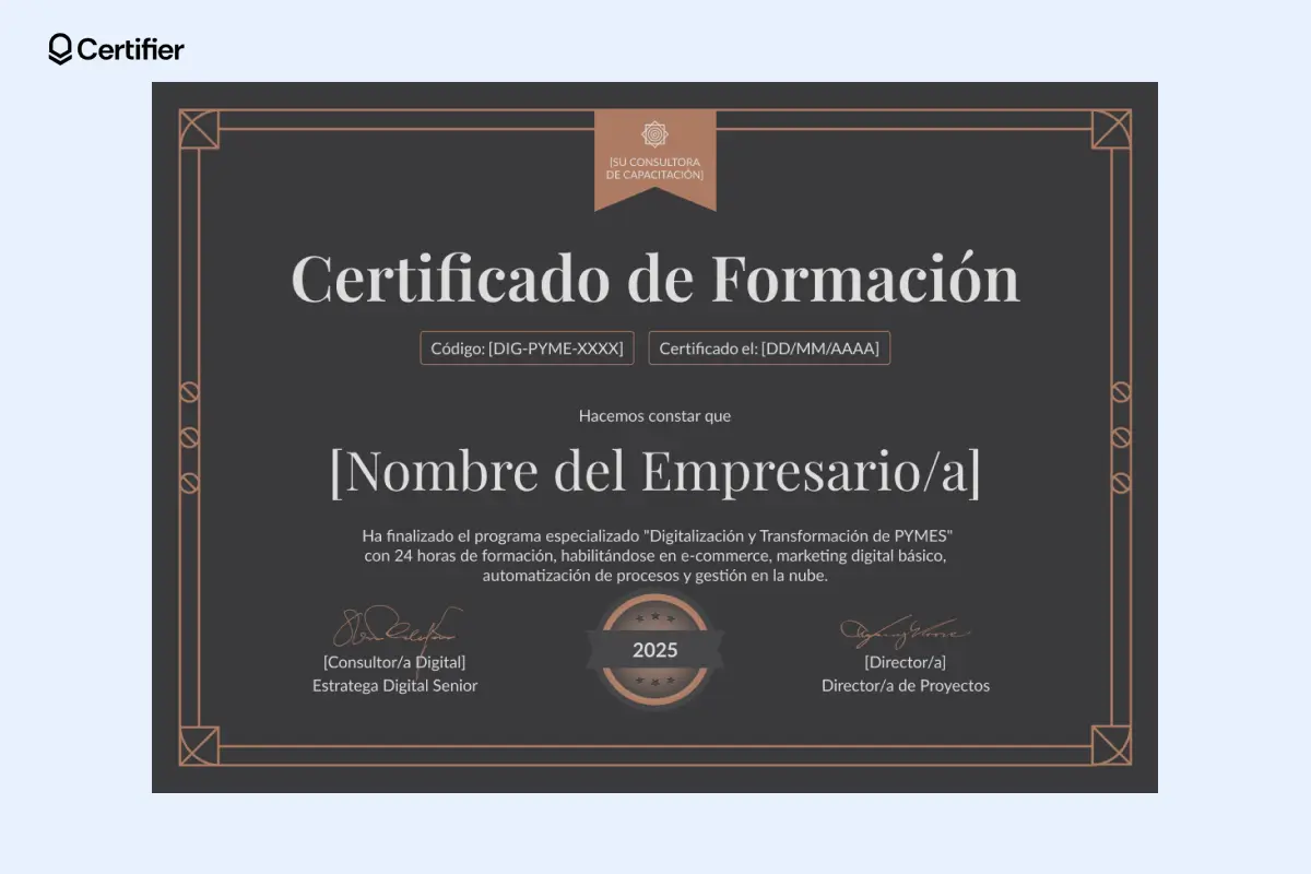Modelo de certificado de capacitación Word en gris oscuro. Modelo de certificado de capacitación Word en gris oscuro.