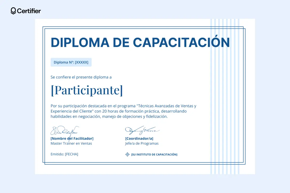 Certificado de capacitación universal en blanco y azul con espacio para frases inspiradoras. Certificado de capacitación universal en blanco y azul con espacio para frases inspiradoras.