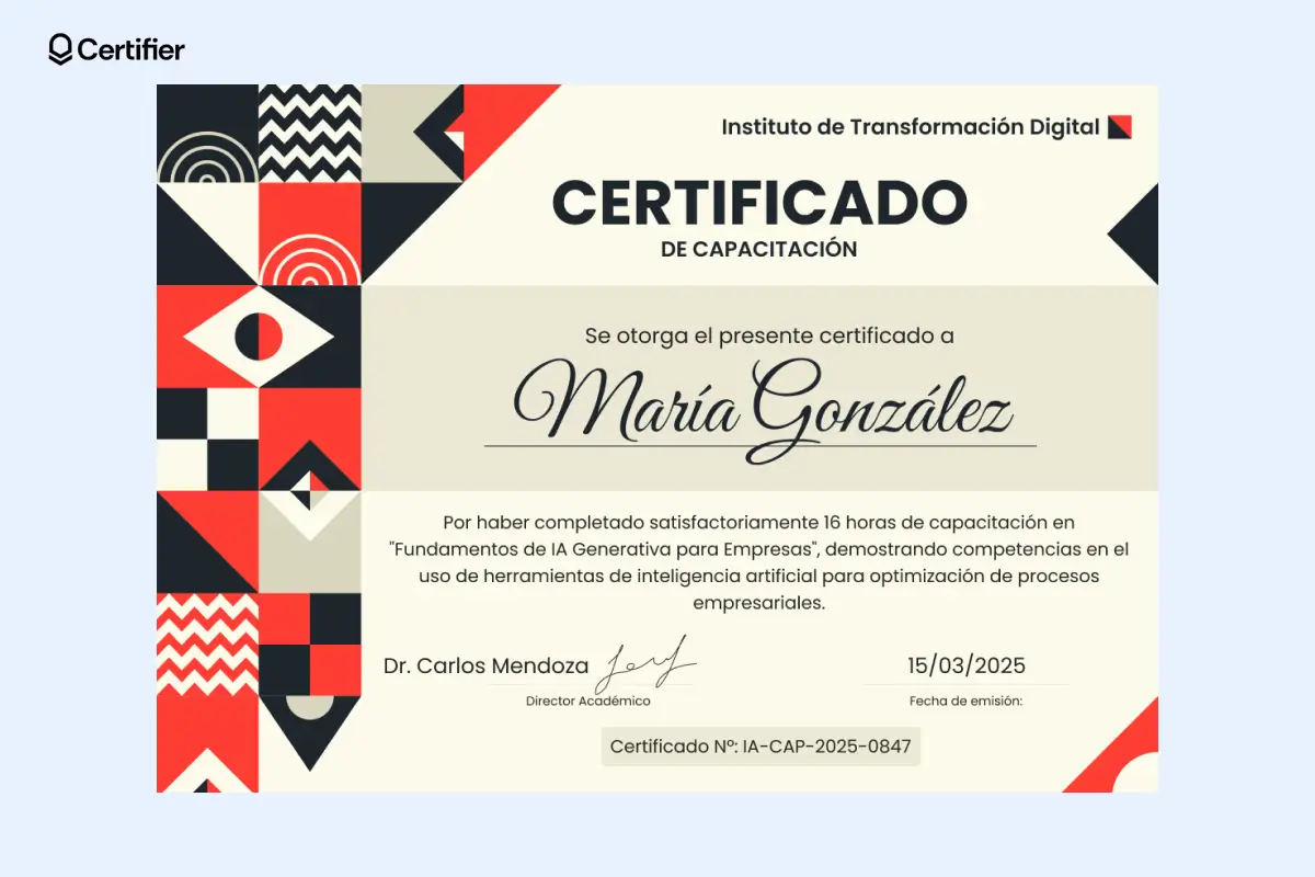 Certificado de capacitación rojo con diseño geométrico moderno Certificado de capacitación rojo con diseño geométrico moderno