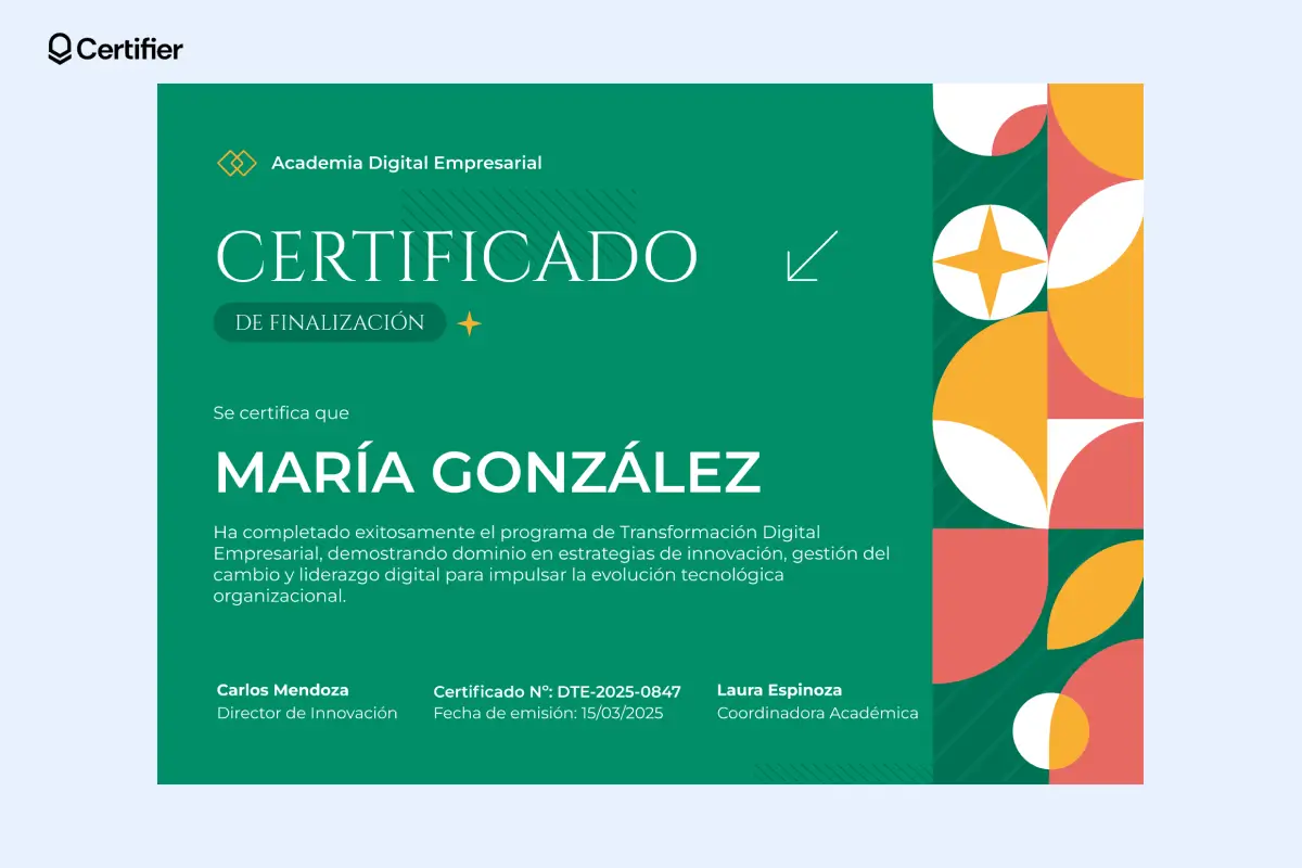 Esta plantilla certificado de finalización transmite formalidad y aprecio, ideal para cursos o eventos de cierre. Esta plantilla certificado de finalización transmite formalidad y aprecio, ideal para cursos o eventos de cierre.