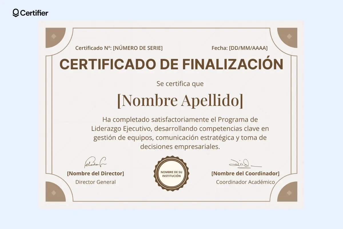 Esta plantilla certificado de finalización combina un diseño profesional con estilo moderno, ideal para cursos académicos y capacitaciones laborales. Esta plantilla certificado de finalización combina un diseño profesional con estilo moderno, ideal para cursos académicos y capacitaciones laborales.
