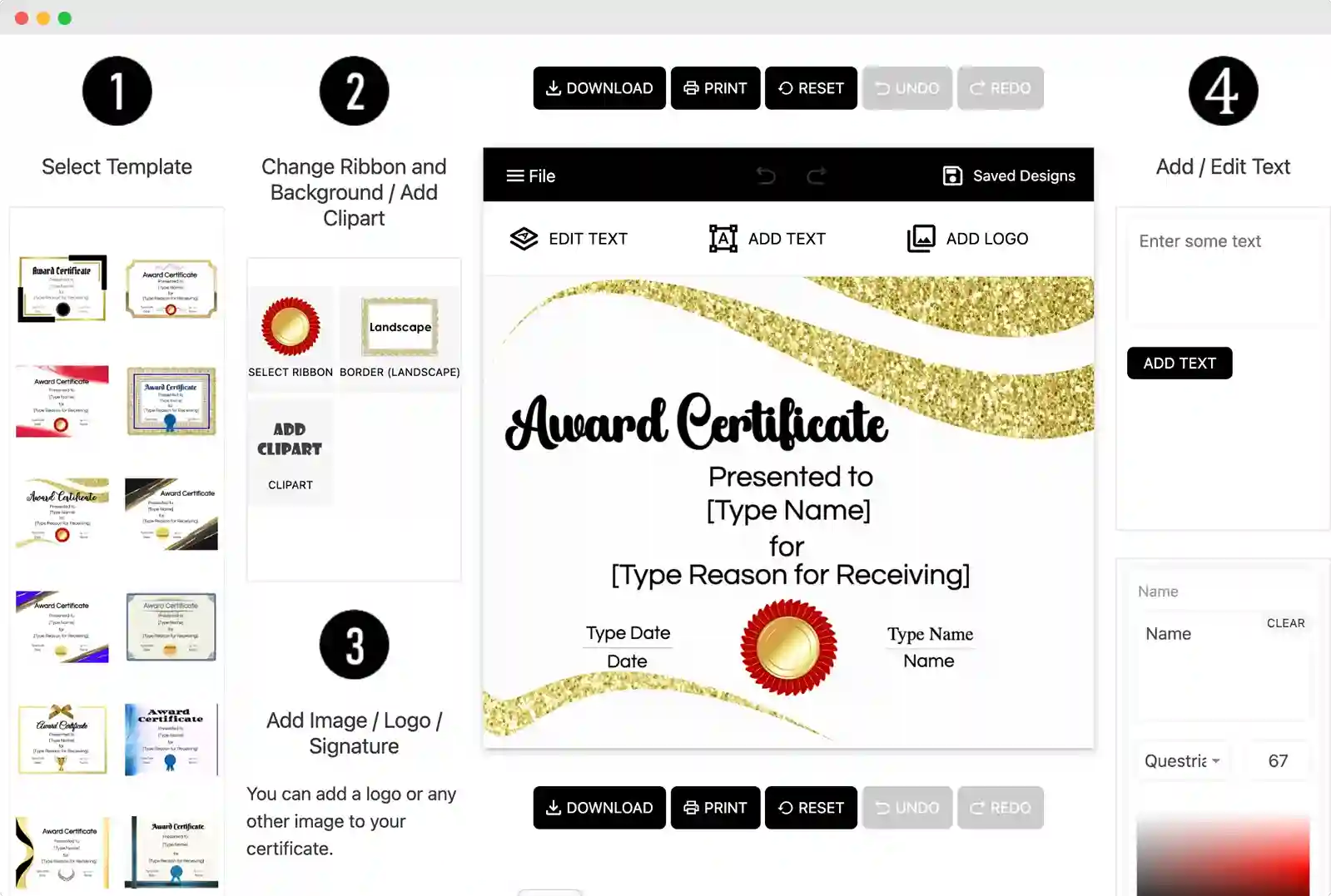 101CertificateTemplates platform showing how to create a certificate template. 101CertificateTemplates platform showing how to create a certificate template.
