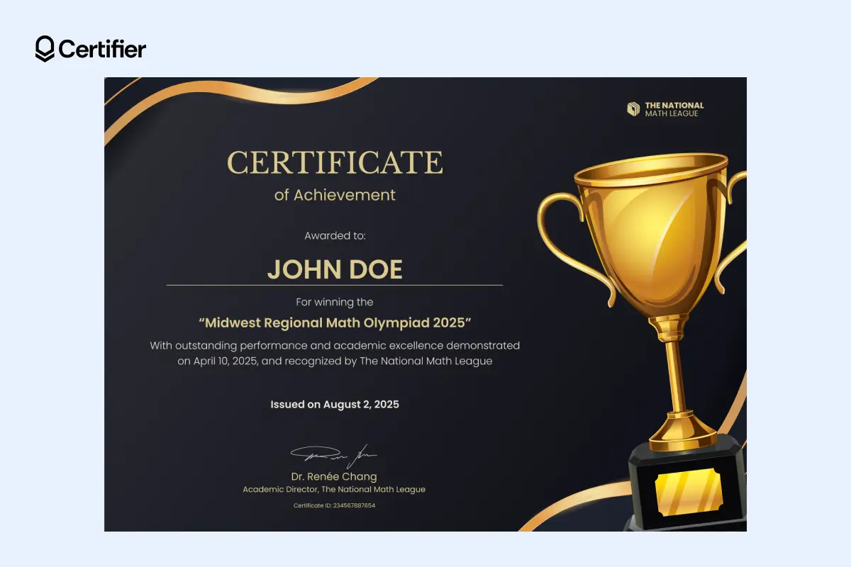 Winner certificate 1st 2nd 3rd place certificate template with dark cosmic theme and tall trophy icon. Winner certificate 1st 2nd 3rd place certificate template with dark cosmic theme and tall trophy icon.