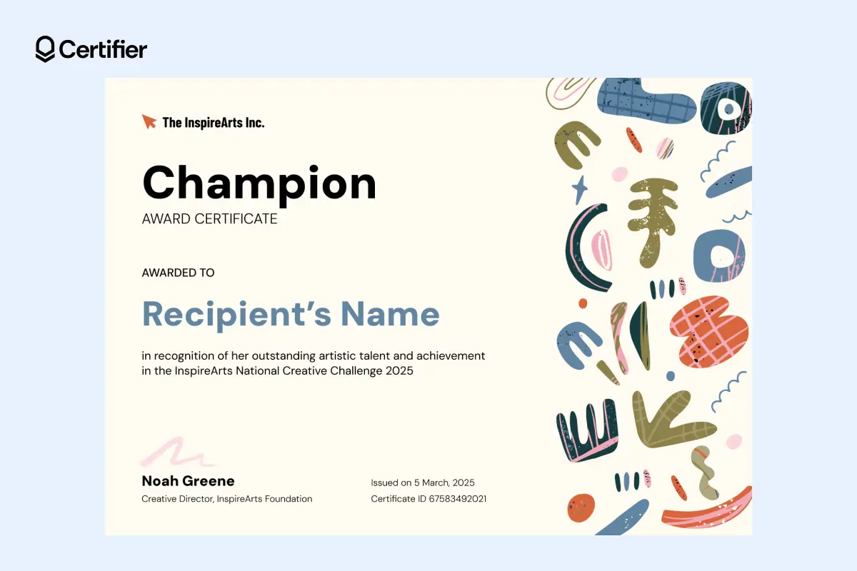 Modern certificate of prize winner template with floral illustrations and playful design. Modern certificate of prize winner template with floral illustrations and playful design.