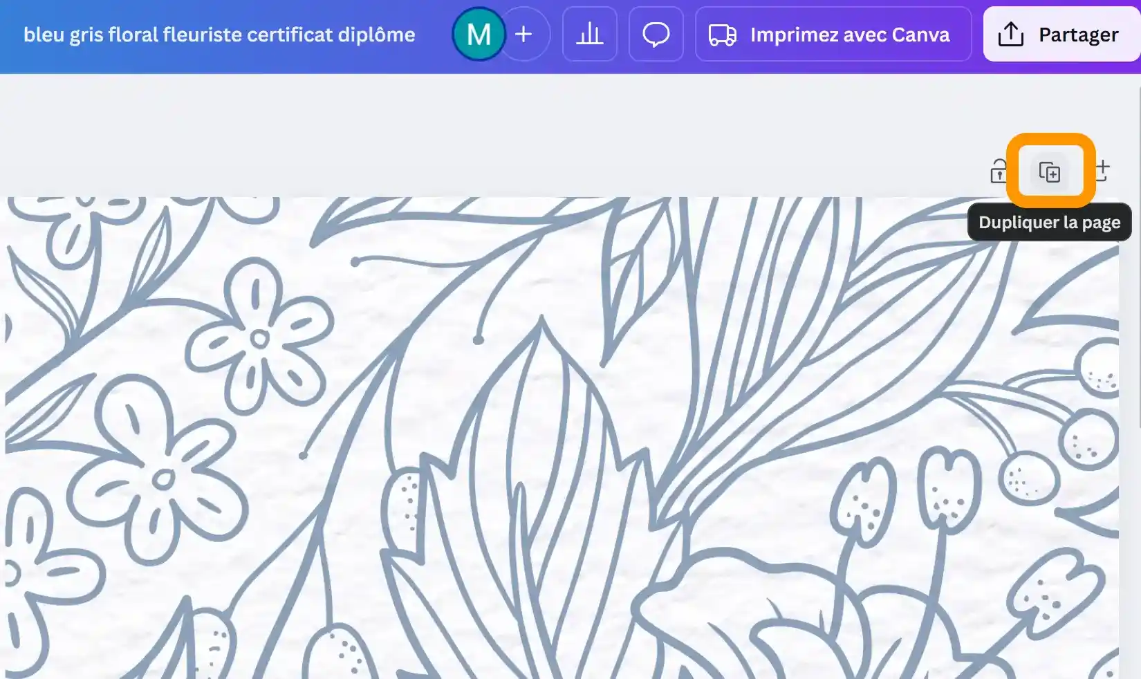 Bouton « Dupliquer la page » dans Canva utilisé pour générer plusieurs exemplaires d’un certificat de participation Canva. Bouton « Dupliquer la page » dans Canva utilisé pour générer plusieurs exemplaires d’un certificat de participation Canva.