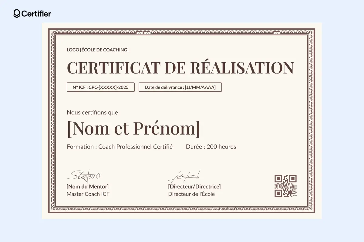 Certificat d’achèvement minimaliste avec un design épuré, parfait pour formations courtes. Certificat d’achèvement minimaliste avec un design épuré, parfait pour formations courtes.