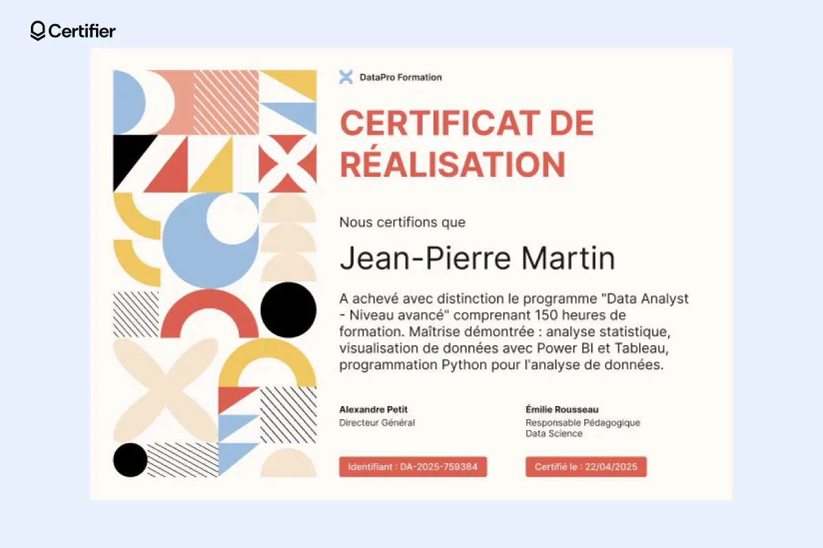 Certificat d’achèvement moderne et créatif avec un design coloré pour célébrer les réussites. Certificat d’achèvement moderne et créatif avec un design coloré pour célébrer les réussites.