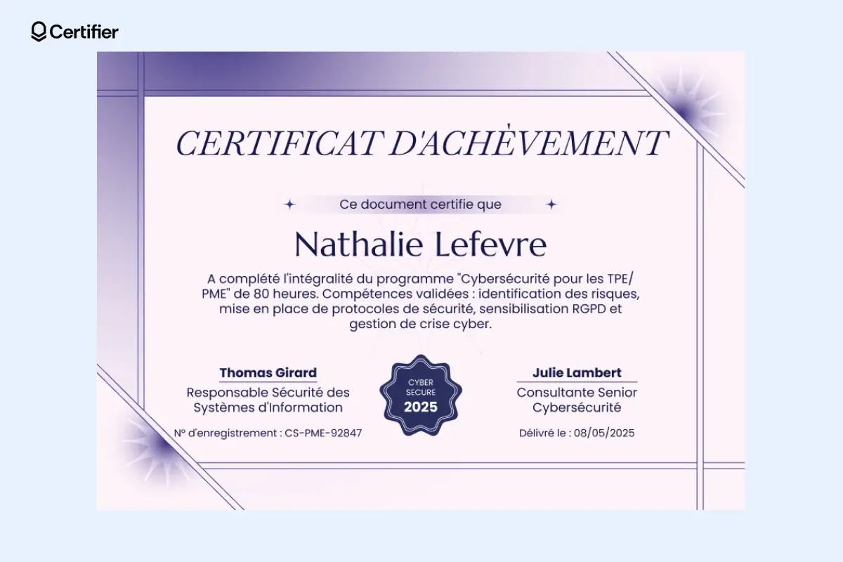 Certificat d’achèvement imprimable au design moderne pour cours et ateliers. Certificat d’achèvement imprimable au design moderne pour cours et ateliers.