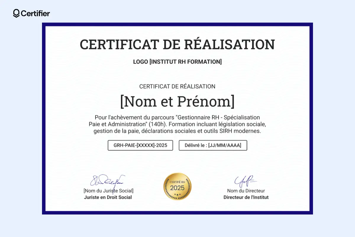 Certificat d’achèvement moderne et léger, adapté aux séminaires et cours en ligne. Certificat d’achèvement moderne et léger, adapté aux séminaires et cours en ligne.