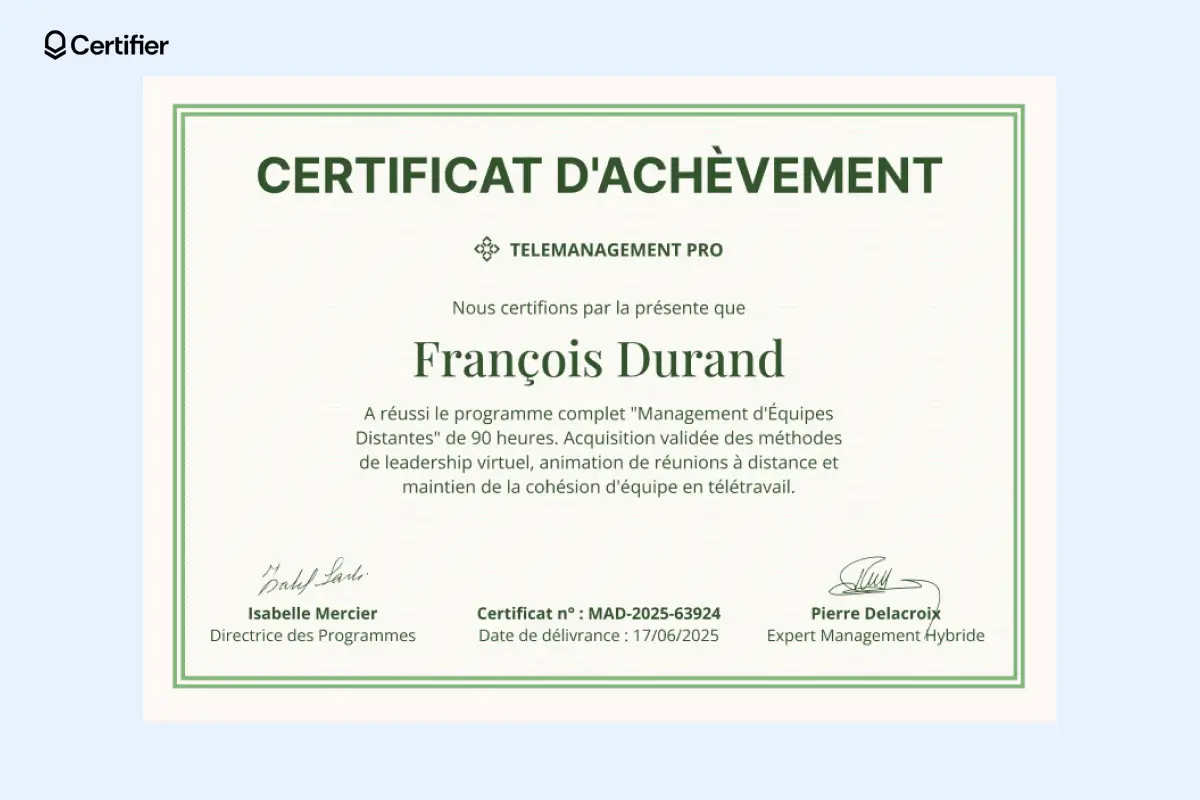Certificat d’achèvement simple et clair, adapté aux reconnaissances officielles. Certificat d’achèvement simple et clair, adapté aux reconnaissances officielles.