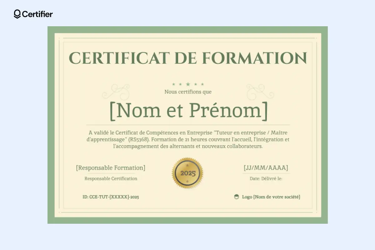 Modèle certificat de formation Word sur fond jaune. Modèle certificat de formation Word sur fond jaune.