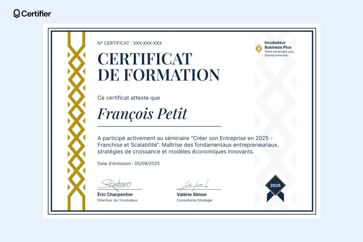 Certificat lumineux avec éléments dorés et fond subtil. Certificat lumineux avec éléments dorés et fond subtil.