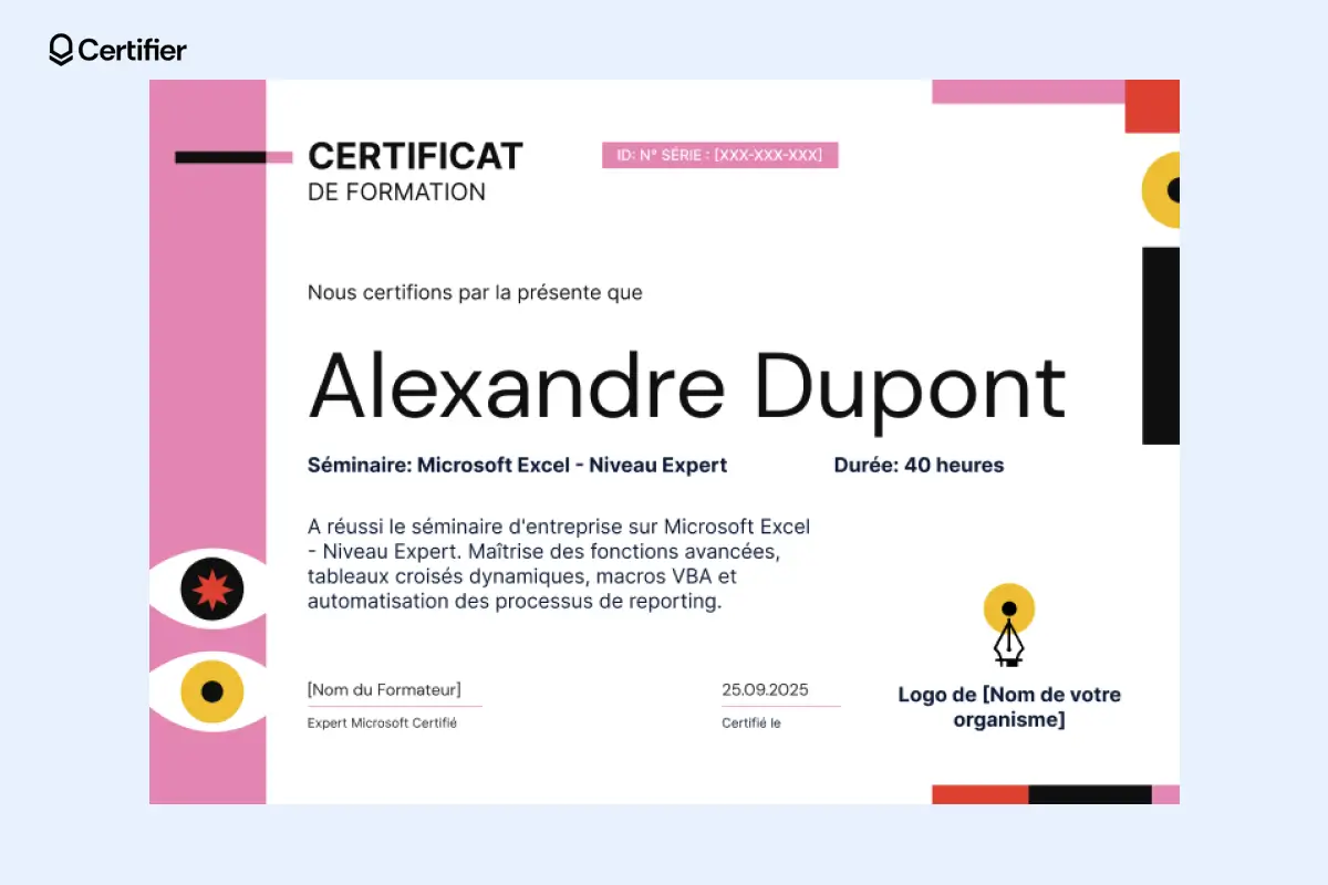 Certificat artistique et coloré avec une mise en page épurée. Certificat artistique et coloré avec une mise en page épurée.