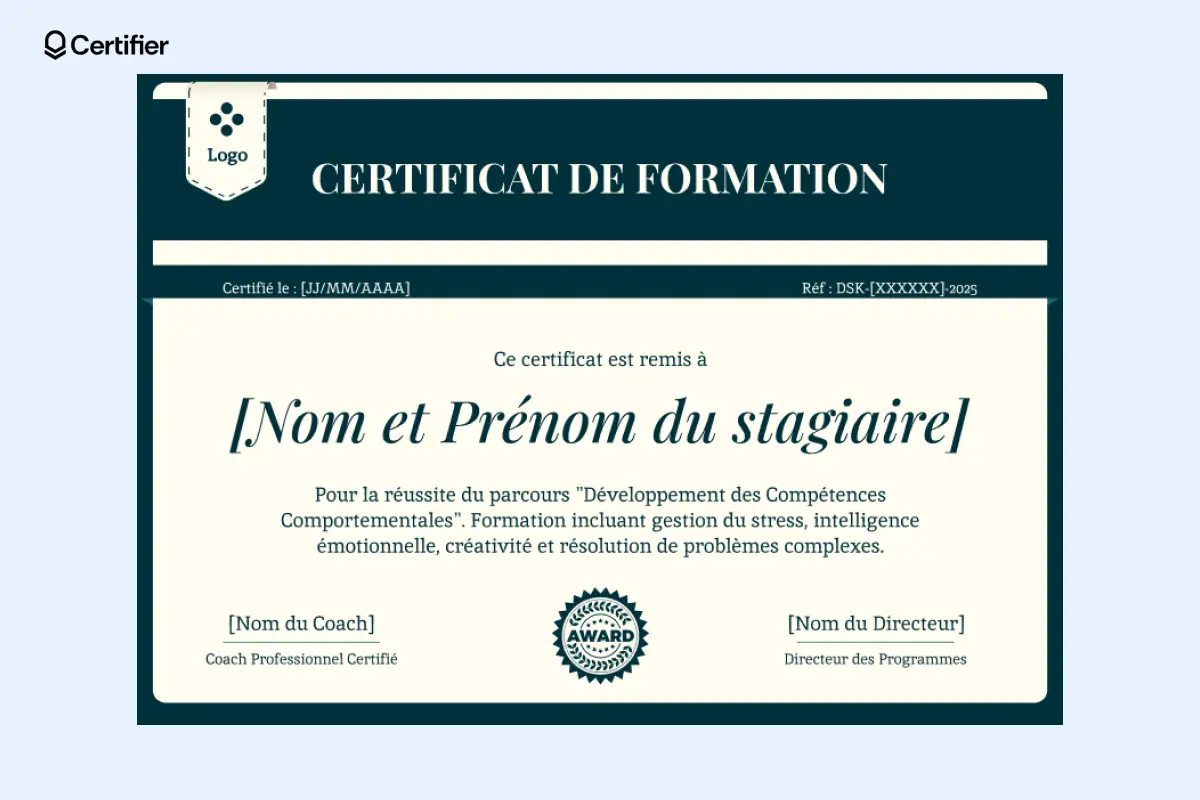 Certificat éducatif avec espace pour logo et signatures. Certificat éducatif avec espace pour logo et signatures.