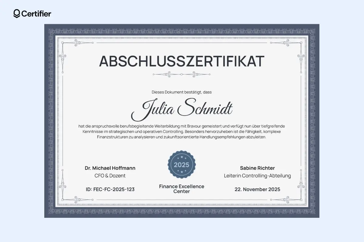 Moderne Zertifikat Vorlage mit dunkelblauem Seitenbalken, Abzeichen und QR-Area für ein Abschluss Zertifikat. Moderne Zertifikat Vorlage mit dunkelblauem Seitenbalken, Abzeichen und QR-Area für ein Abschluss Zertifikat.