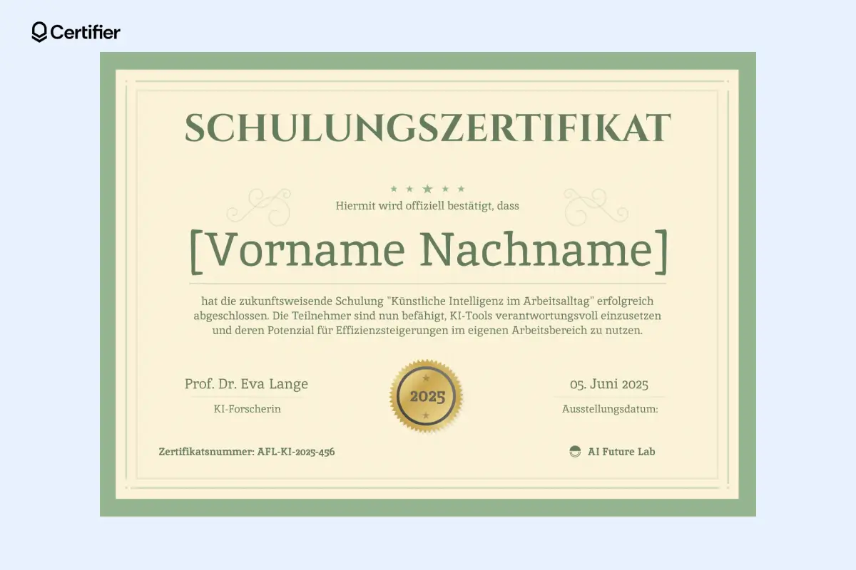  Schulungszertifikat Vorlage Word mit klarem Layout.